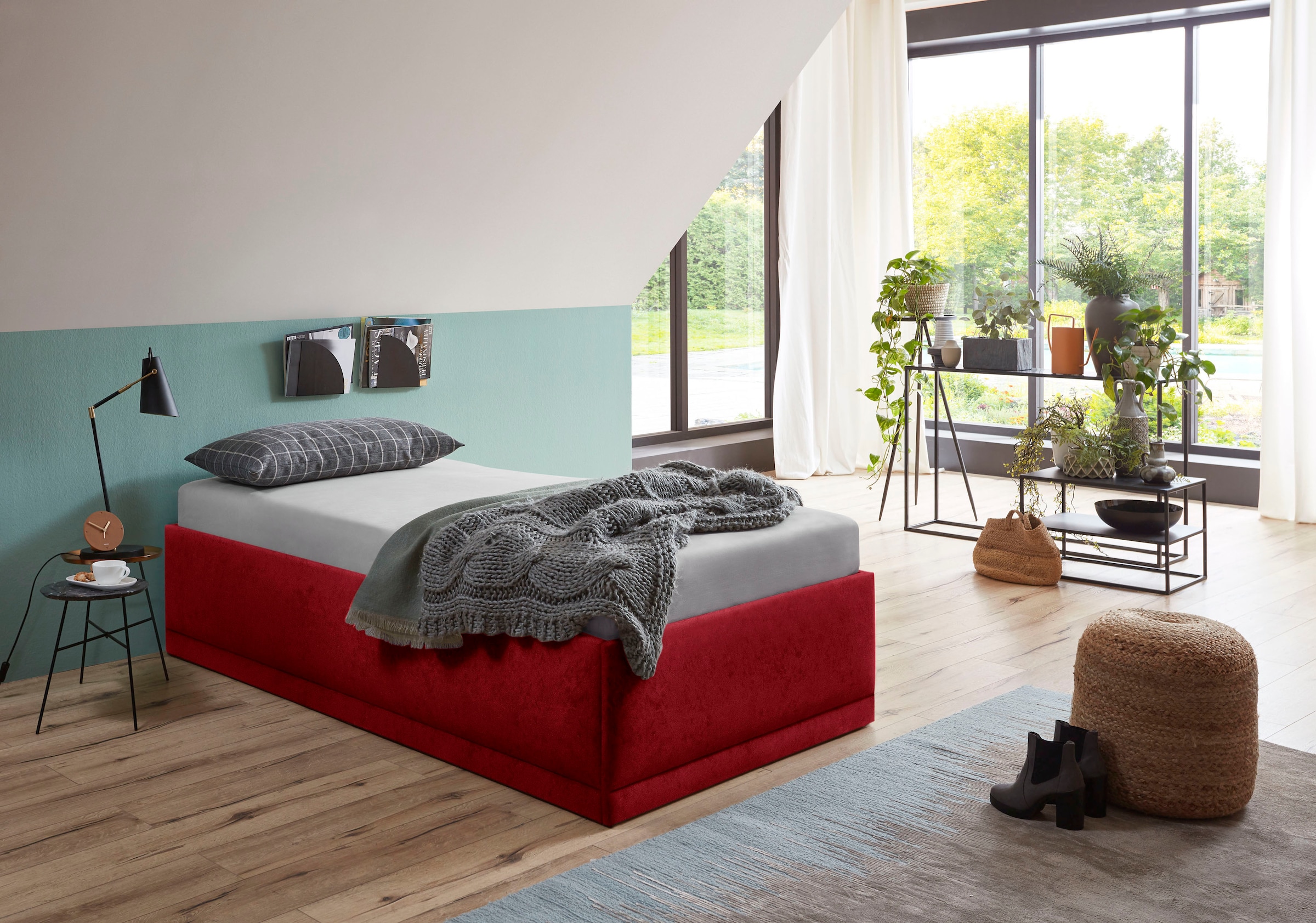 Westfalia Schlafkomfort Lit rembourré »Texel« hauteur confort avec coussins décoratifs, coffre à lit pour version avec matelas