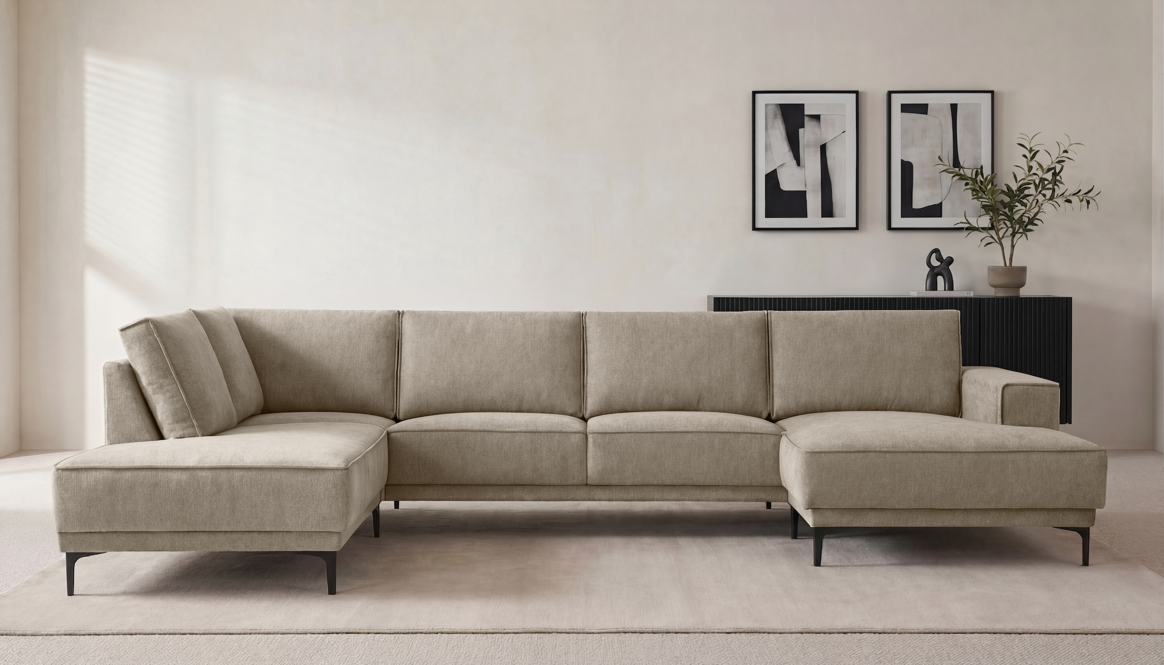 GOODproduct Paysage de salon »OLAND Bouclé U-Form, XXL, B: 345 cm, Skandi-Design« Forme en U, 345 cm, suspension à ressorts ondulés, design scandinave, pieds en métal