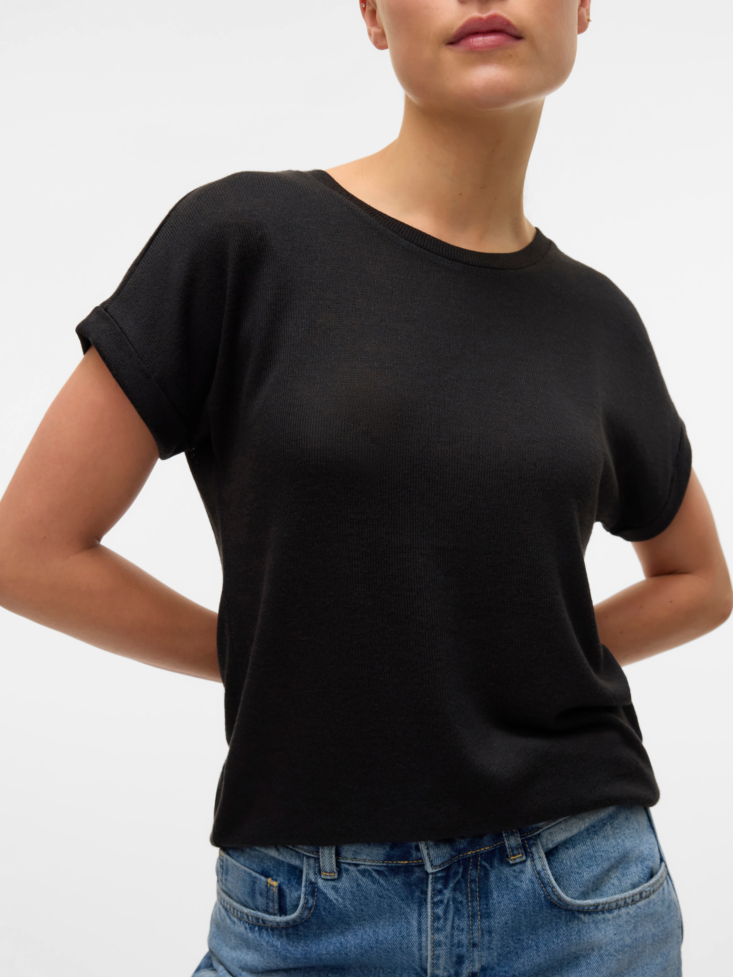 Vero Moda Kurzarmpullover »VMBRIANNA SS O-NECK PULLOVER BOO  REP« mit überschnittenen Schultern mit Umschlagsaum