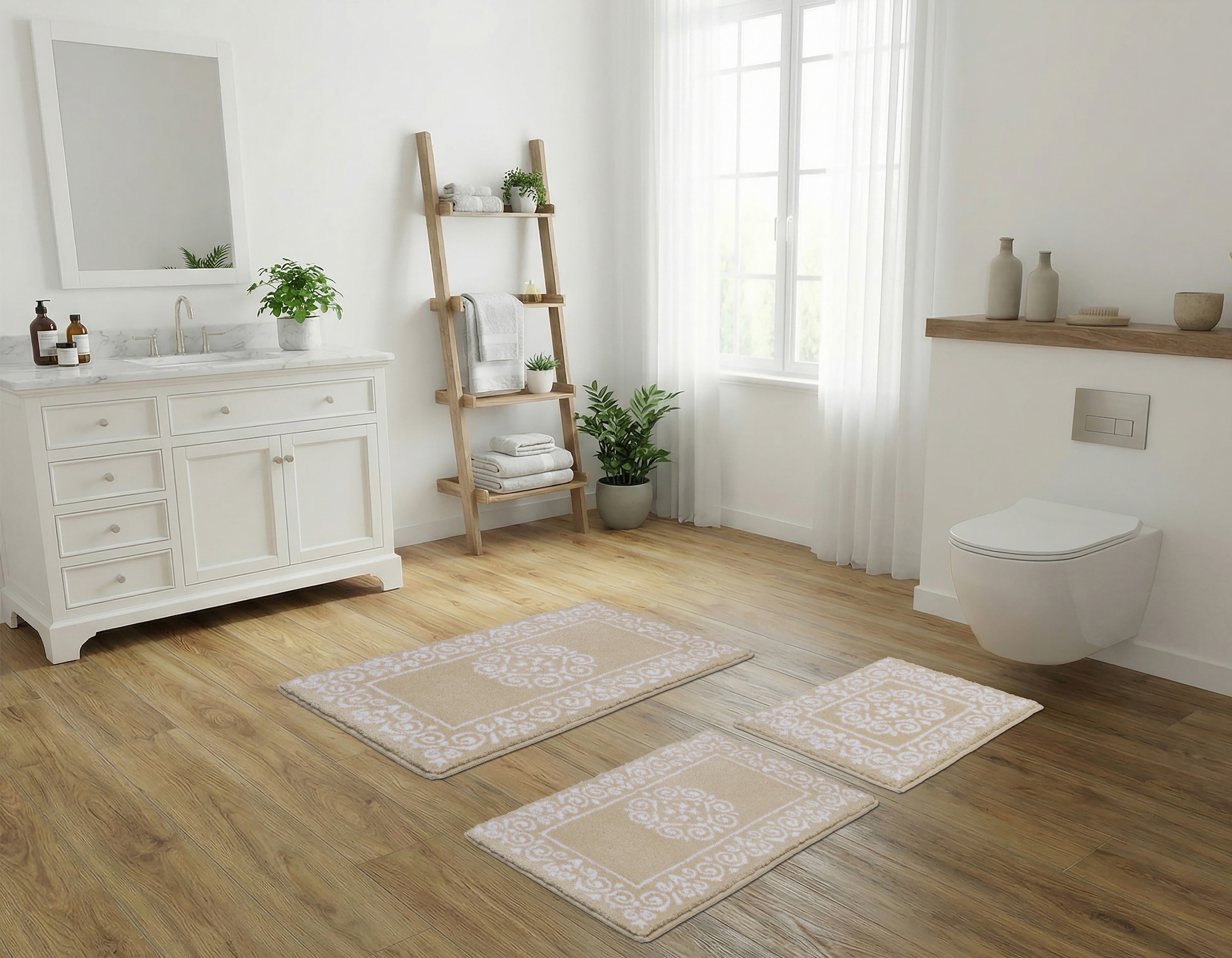 GOODproduct Tapis de bain »Dafna, Badteppich, Badvorleger, Badezimmer Teppich« Höhe 12 mm revêtement antidérapant Séchage rapide | compatible chauffage au sol style orientale, design vintage