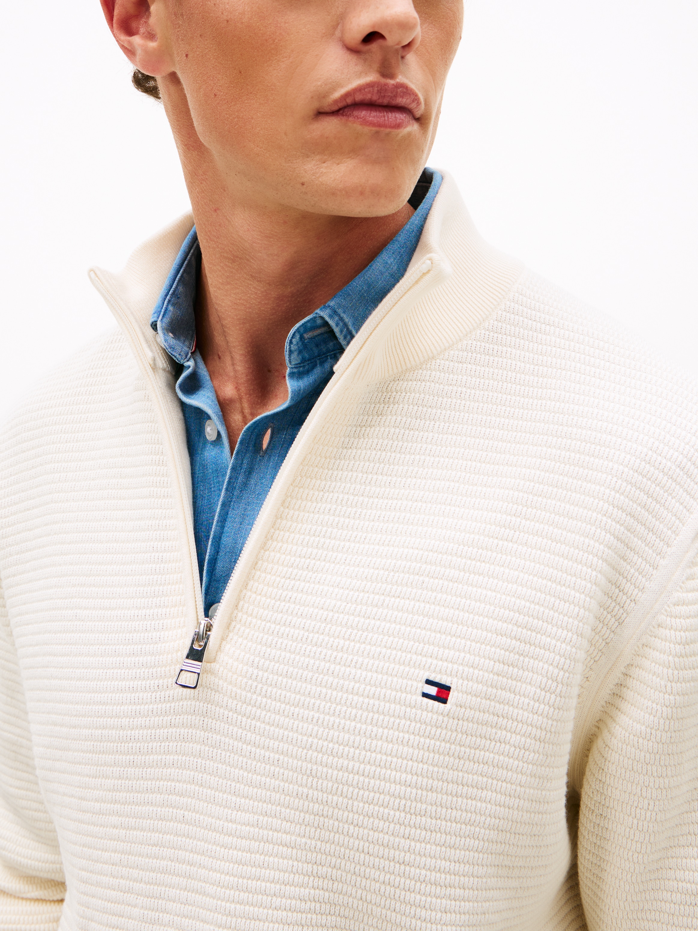 Tommy Hilfiger Strickpullover »SEASONAL STRUCTURE ZIP MOCK« Regular fit mit Troyerkragen