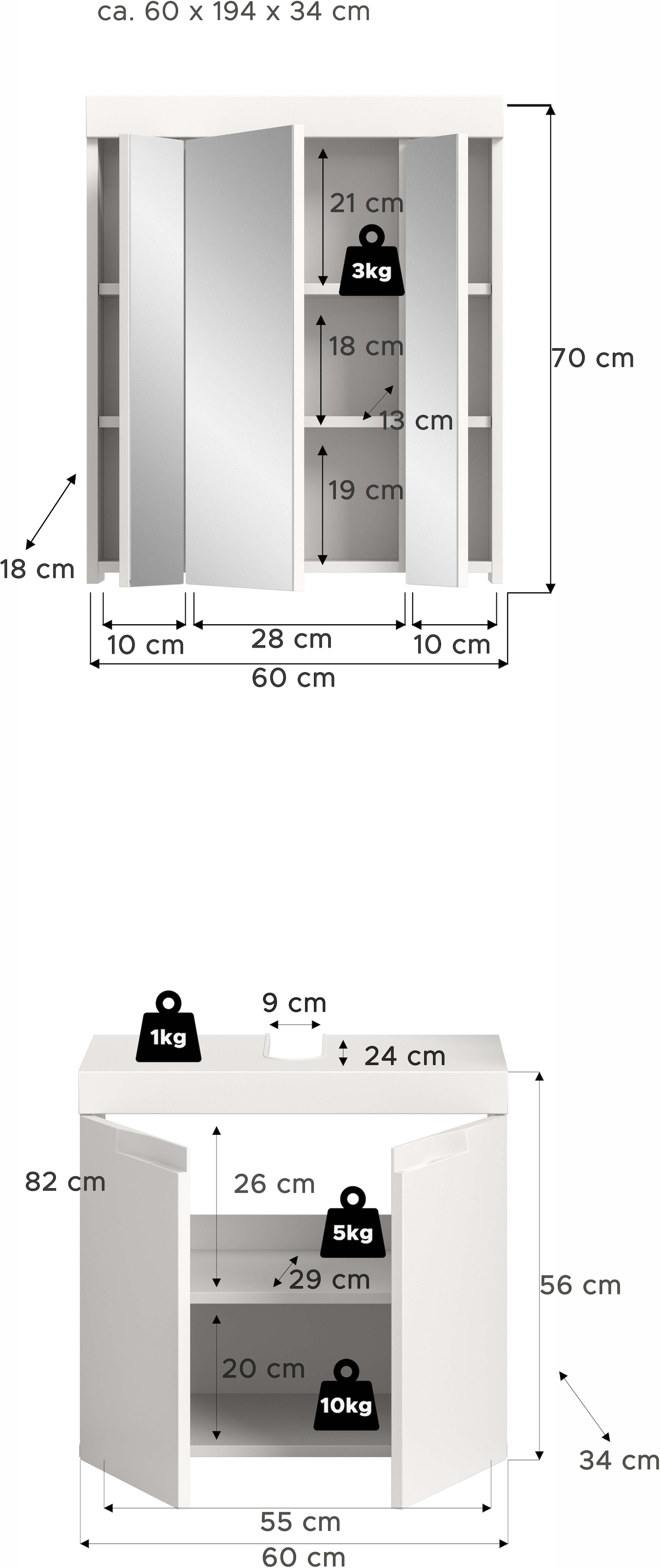 GOODproduct Badmöbel-Set »MAOI, 2-teilige Badkombination, hochwertige MDF Front«