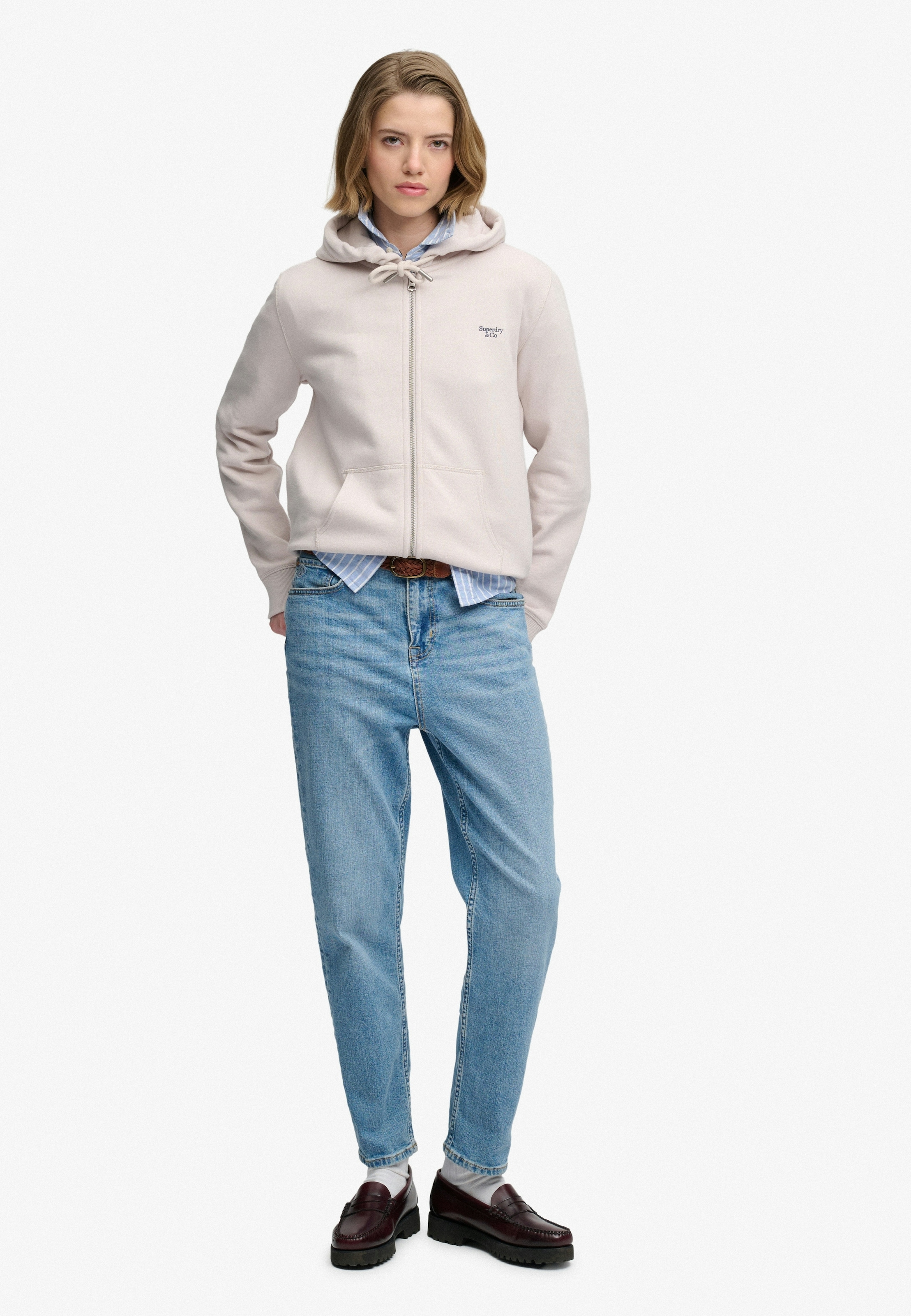 Superdry Sweat à capuche »SIGNATURE EMB ZIPHOOD« mélange coton, coupe décontractée