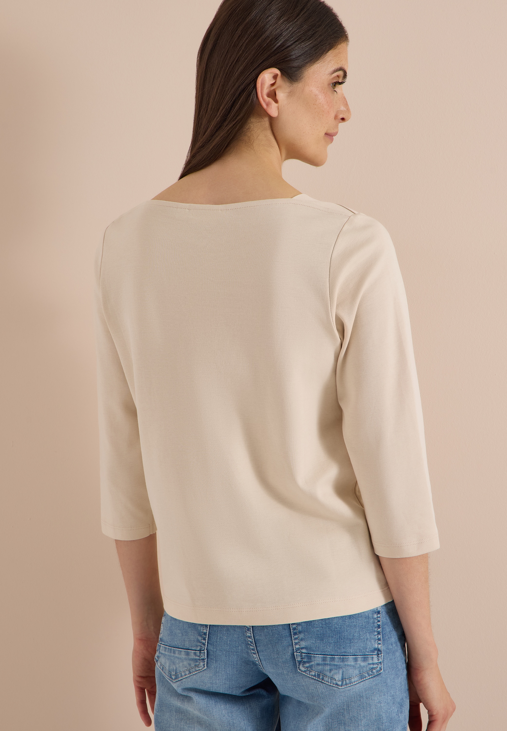 Cecil T-shirt à manches 3/4 col bateau, uni, coton