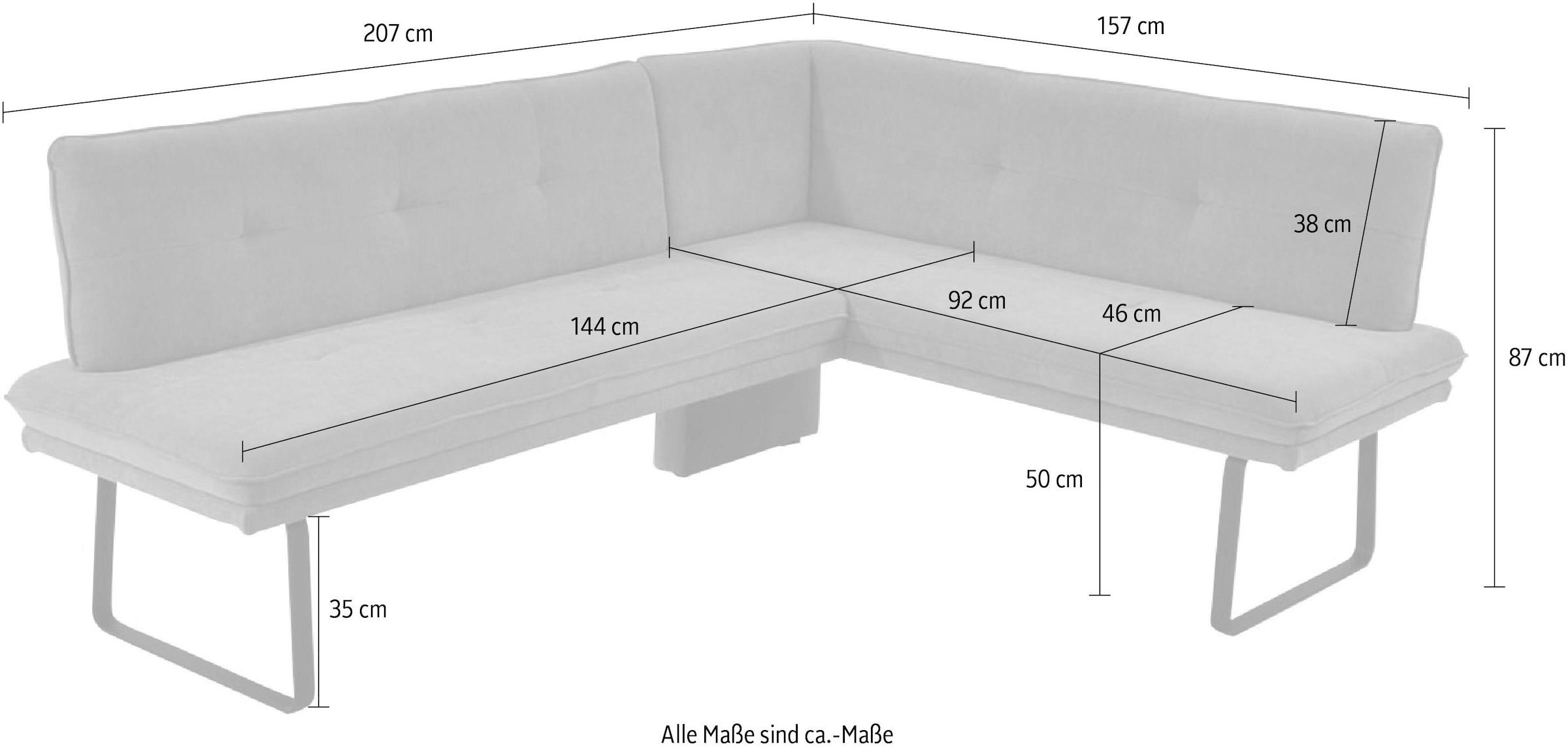 K+W Komfort & Wohnen Banc d'angle 1 cuis tlg. banquette d'angle rembourrée avec effet coussins pointus, assise et dossier matelassés