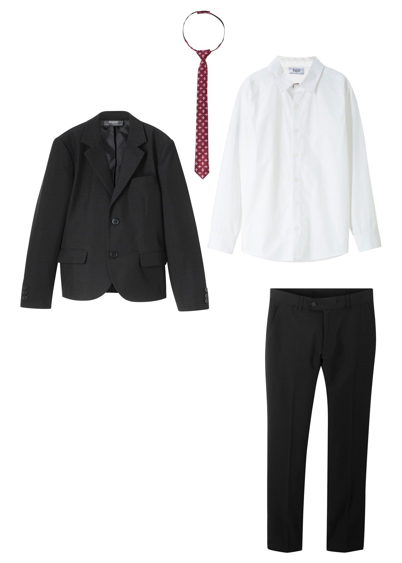 bonprix Costume Ensemble, 4 tlg. normale bestehend aus Hose mit verstellbarem Bund, Hemd, Sakko und Krawatte
