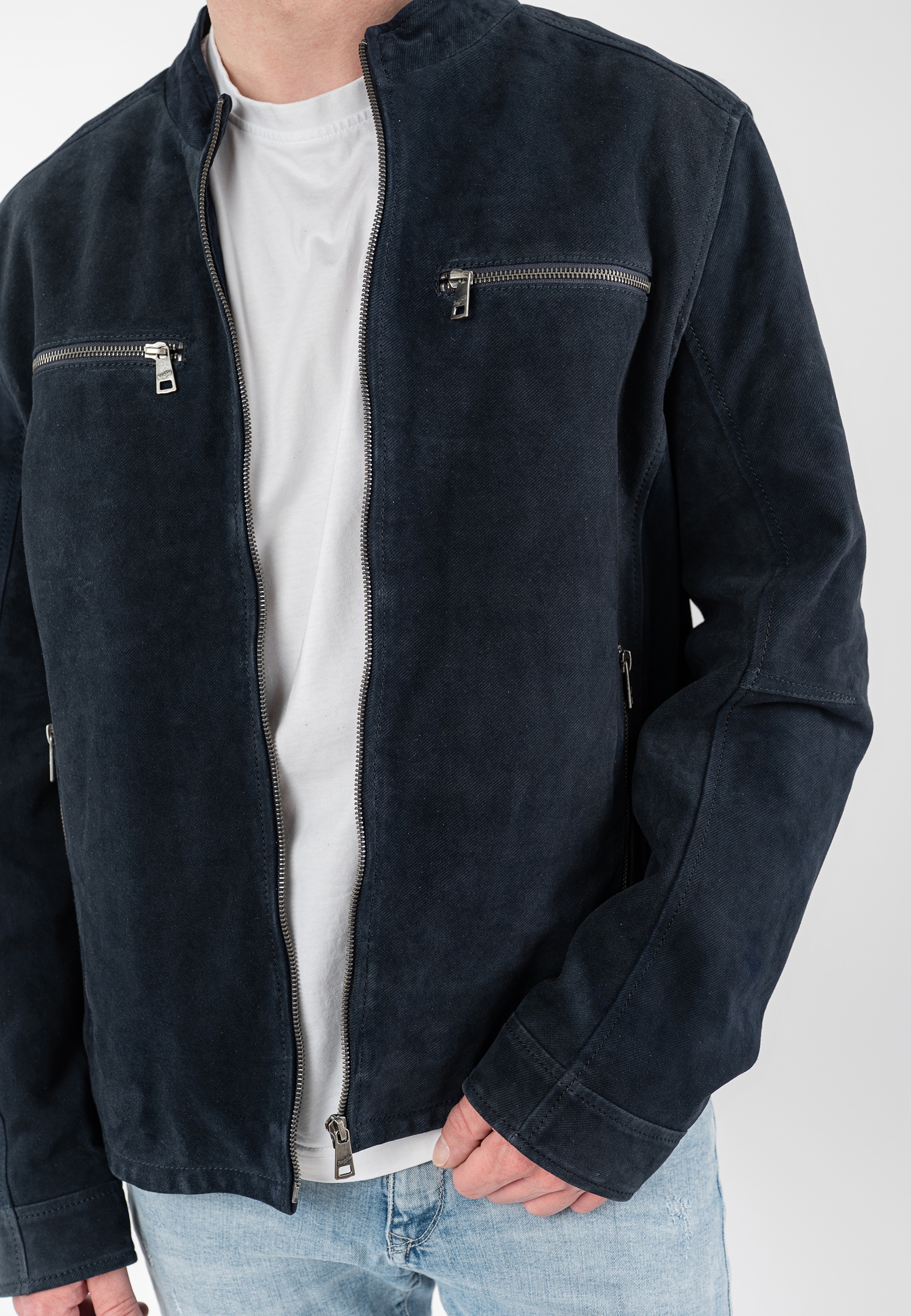 Mauritius Veste en cuir »MMBerat« aus Veloursleder in Denim-Struktur