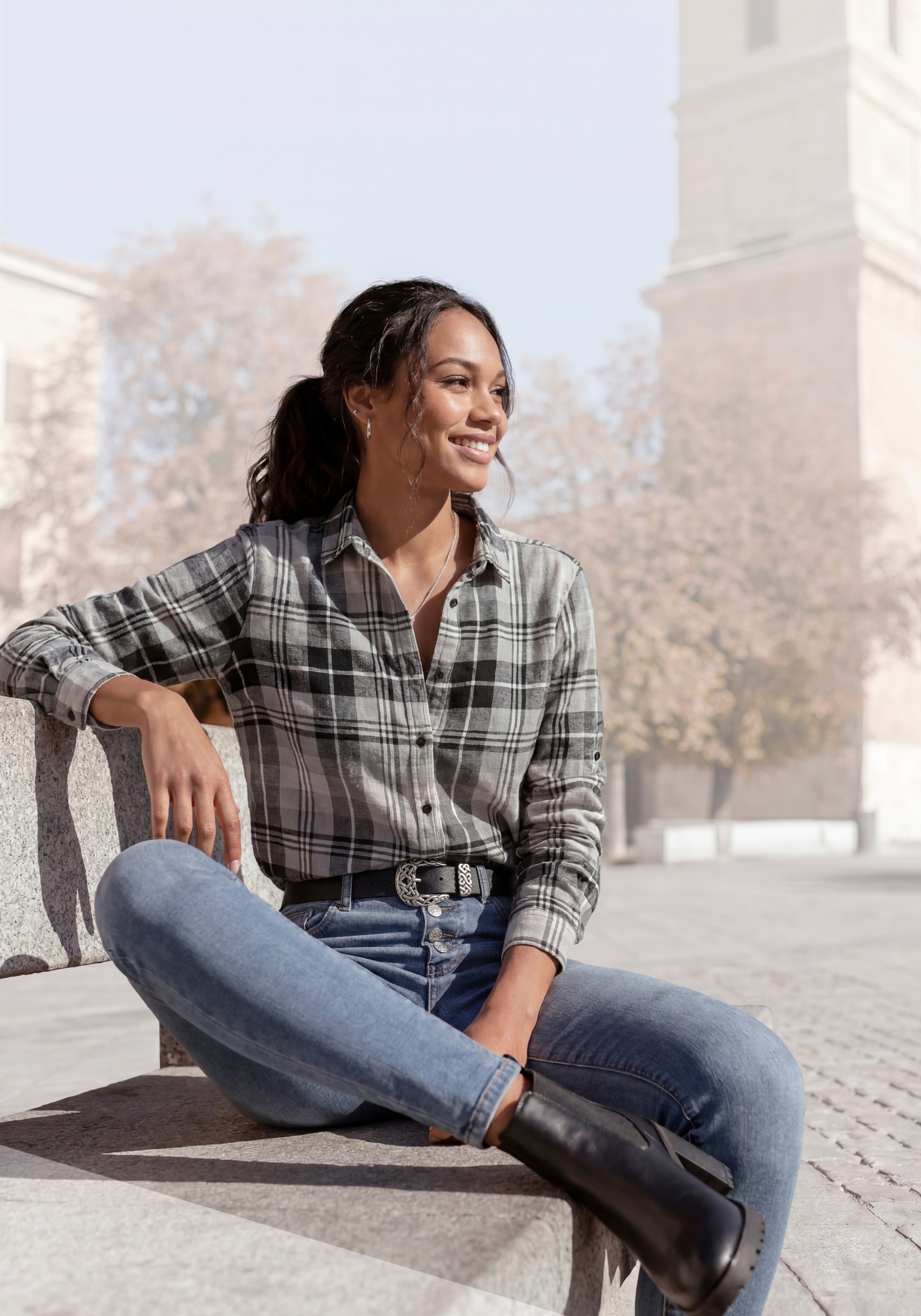 Buffalo Blouse chemise »aus weichem Flanell mit Karomuster« en flanelle douce avec col chemise, chemise en flanelle, chemise à carreaux