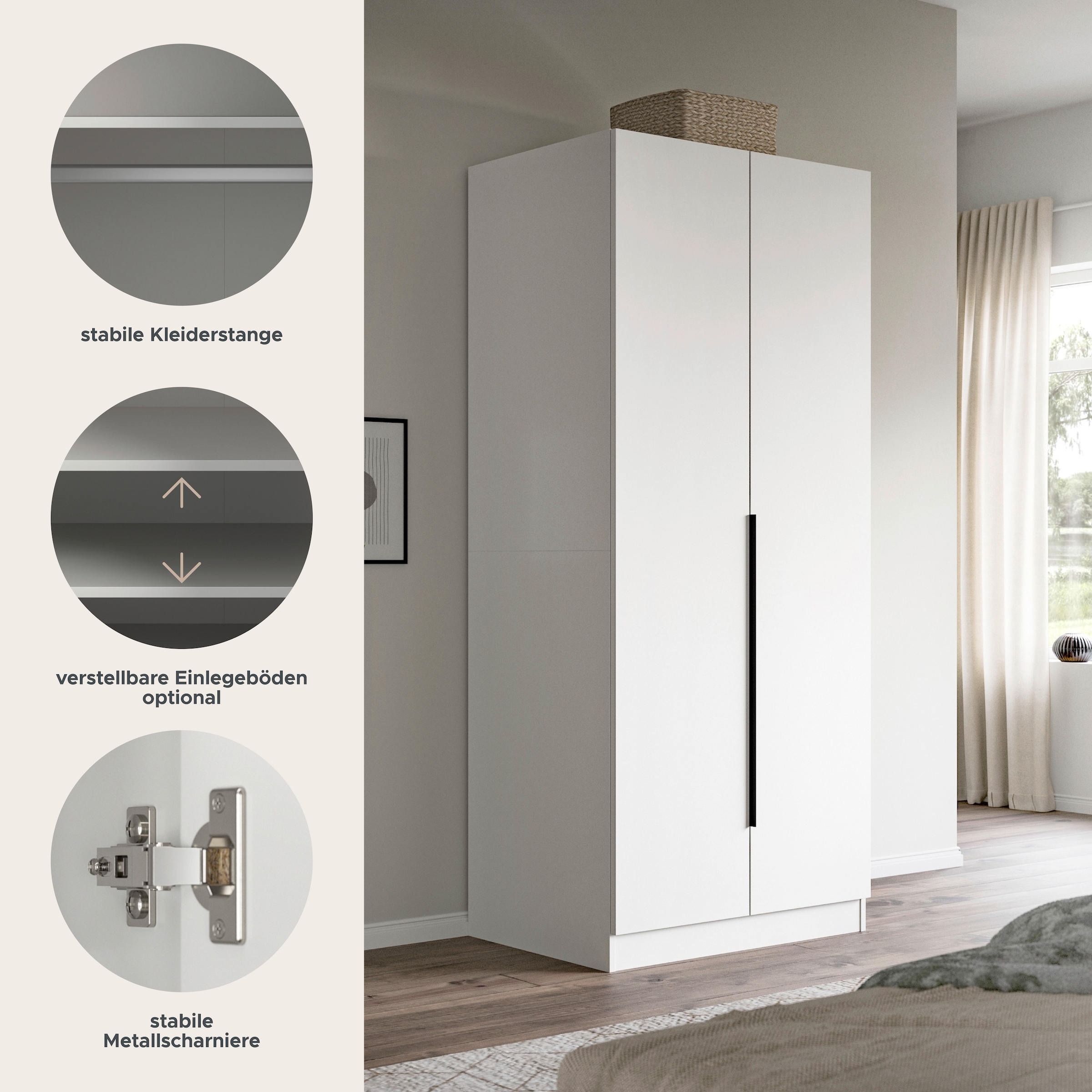 Home affaire Kleiderschrank »Skarde Schlafzimmerschrank, Garderobe, Schrank« Otto Bestseller Garderobe Schlafzimmerschrank,  Breite: 80 cm, weiss, Kleiderstange, Einlegeboden