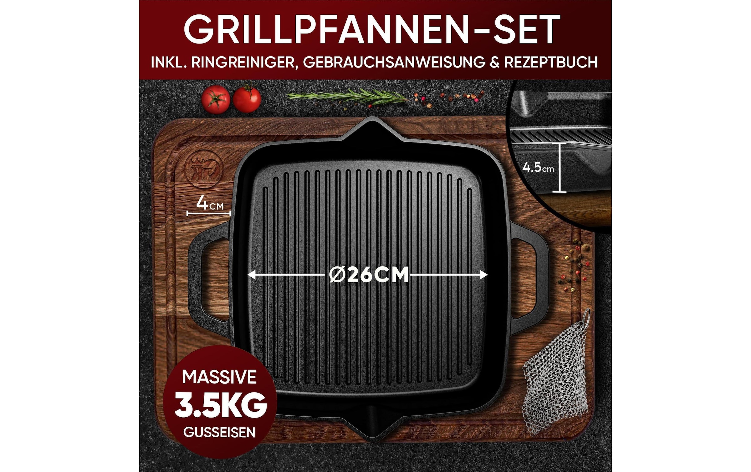   Grillpfanne »Gusskoenig 26 cm mit Ringreiniger« Gusseisen;Gas;Glaskeramik-Kochfeld;Induktion