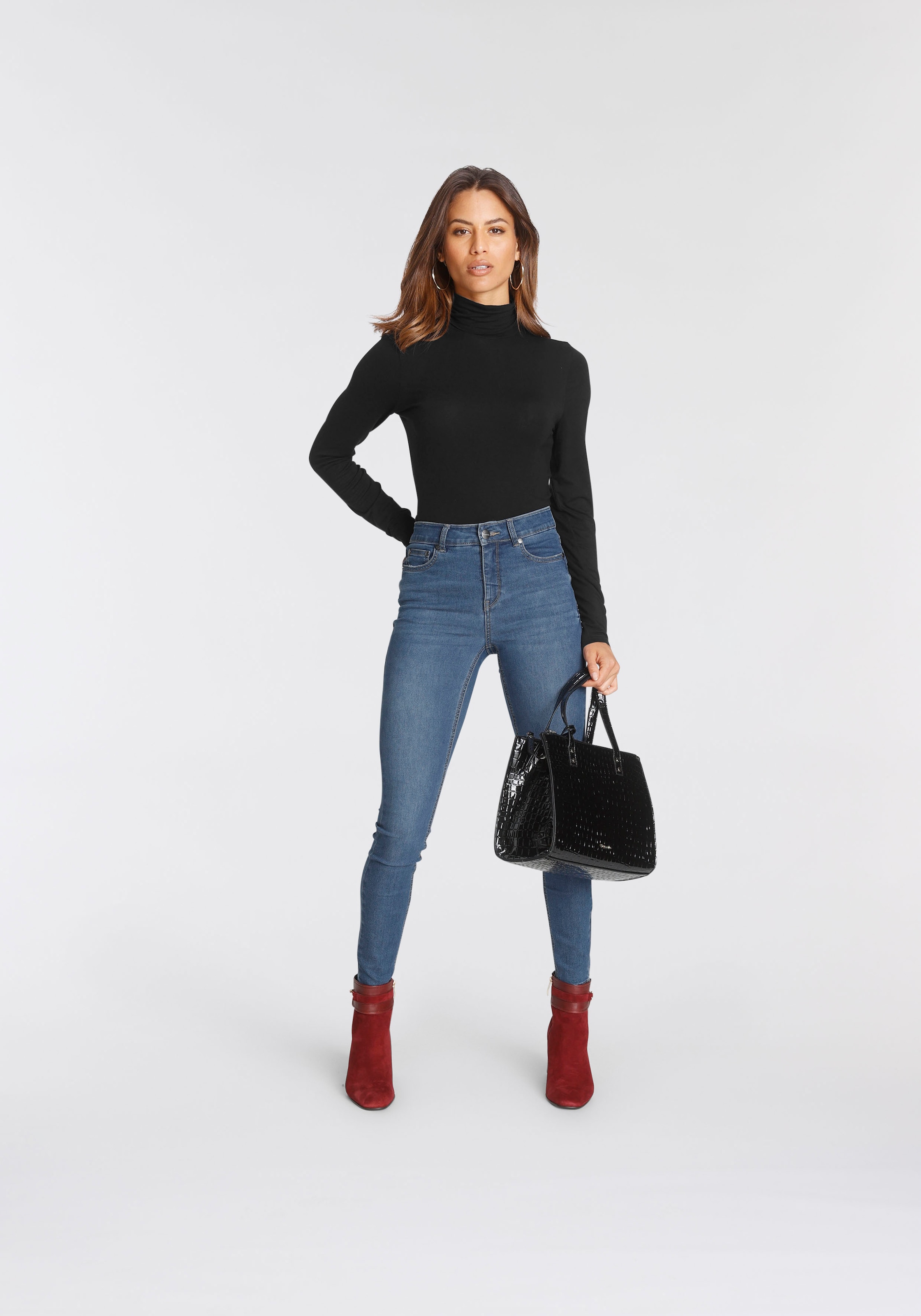 Tamaris T-shirt à col roulé Langarm,  Basic, aus elastischem Material