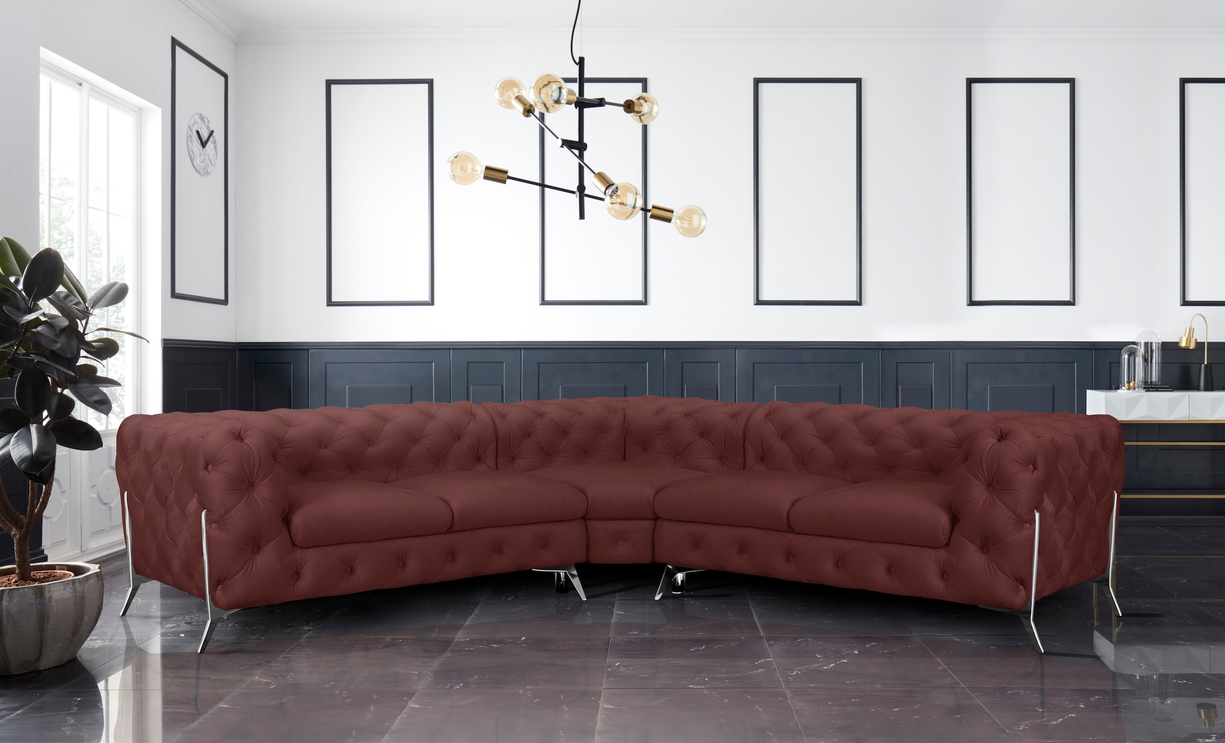 Home affaire Chesterfield-Sofa »Amaury L-Form« Chesterfield-Optik,  Breite/Tiefe je 262 cm, Fussfarbe wählbar