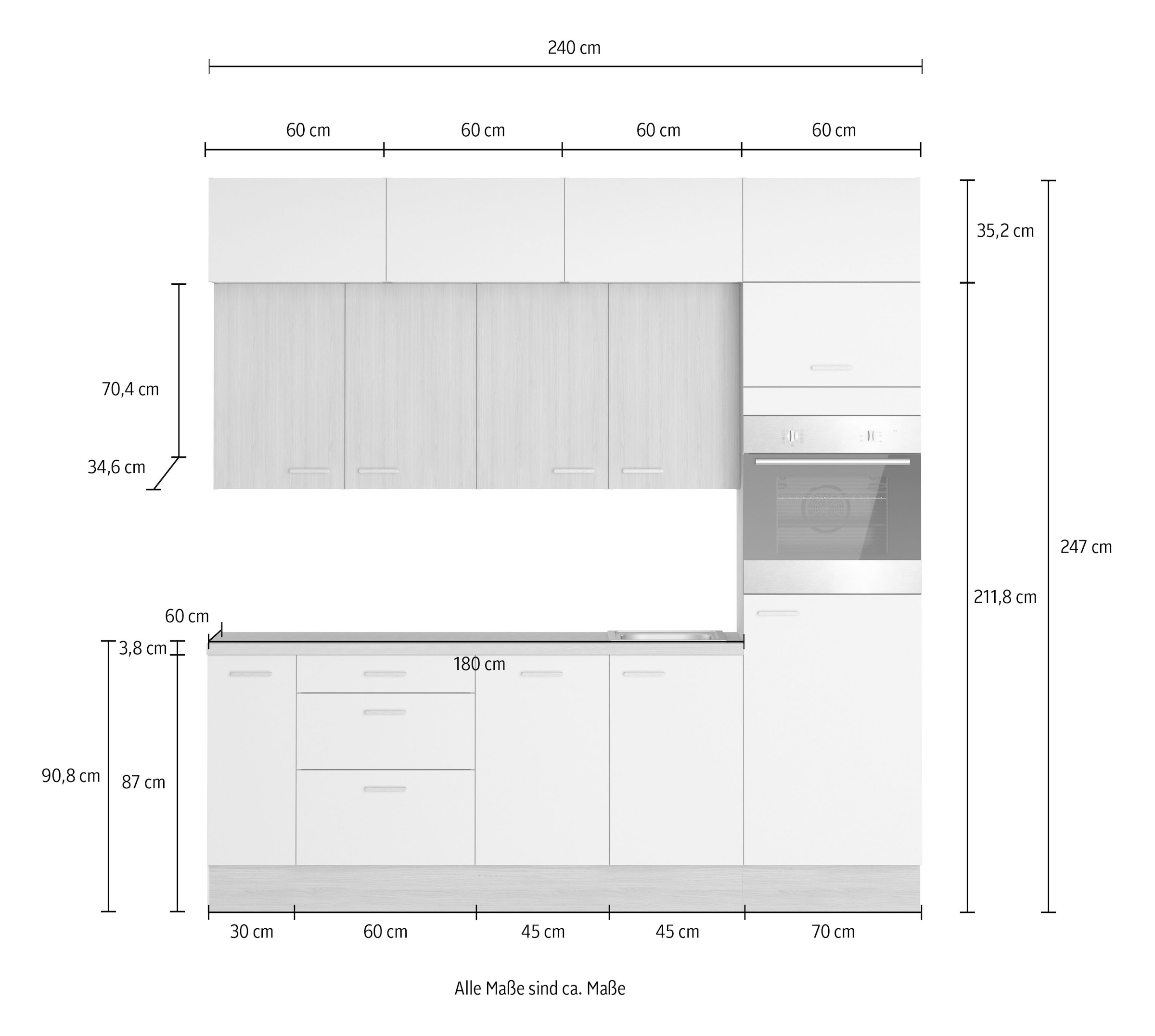 KOCHSTATION Kitchenette »KS-Lucy« Breite 240 cm, Soft-Close, inkl. Zubehör, wahlweise mit Geschirrspüler