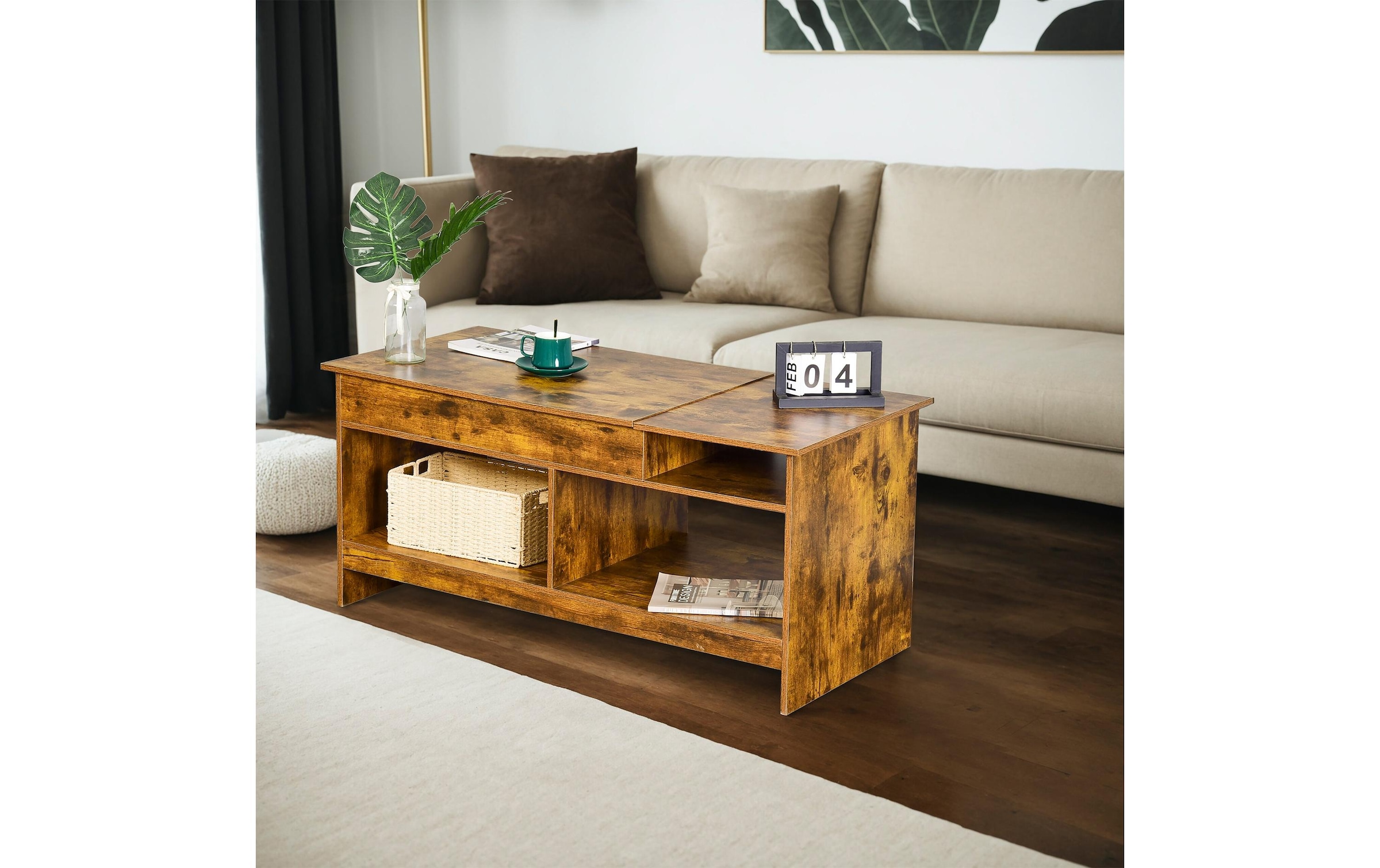 relaxdays Table basse »Lift-Top 110 x 50 cm« Höhenverstellbarer Sofatisch mit Liftfunktion
