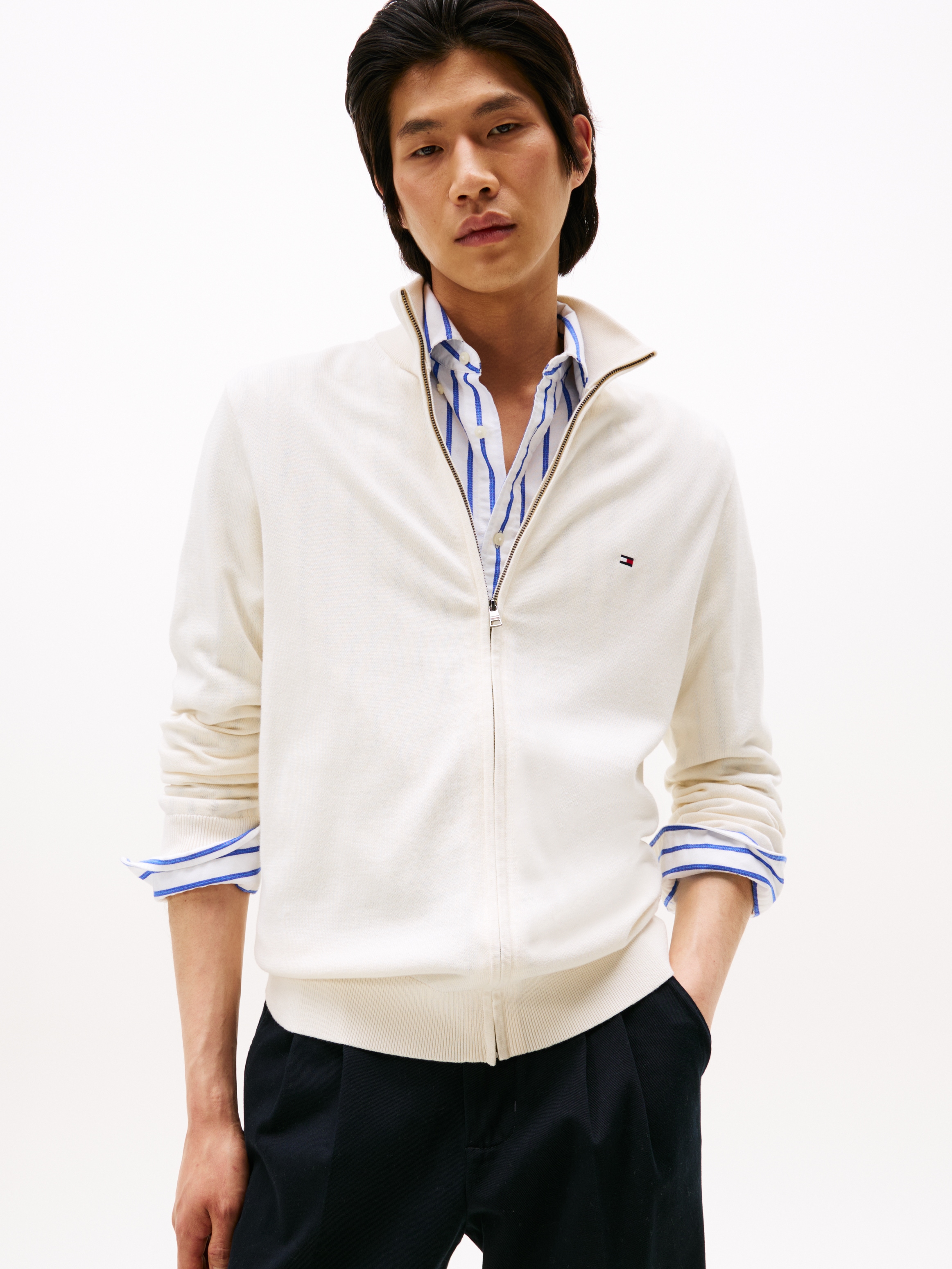 Tommy Hilfiger Veste en tricot »ESSENTIAL COTTON ZIP THRU« mit Logostickerei