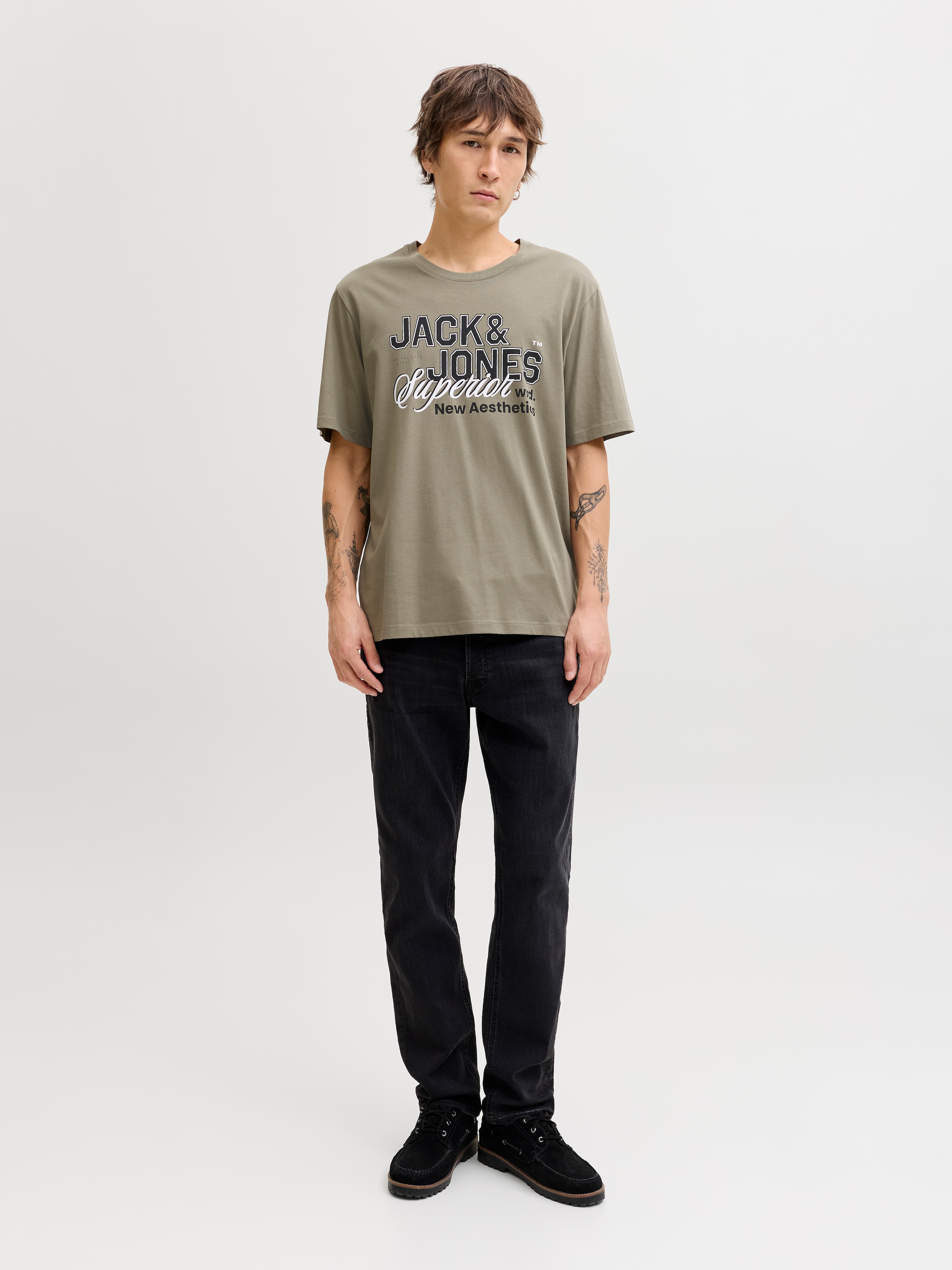 Jack & Jones Rundhalsshirt »JJELOGO TEE SS O-NECK 2 COL SS26 SN« mit Grafikprint