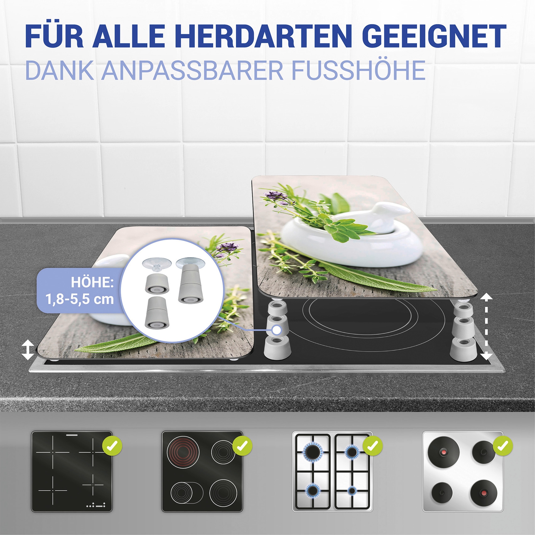 WENKO Herd-Abdeckplatte »Universal Modell Kräutergarten« Herdabdeckung für alle Herdarten, kratzfest, mit rutschfesten Füssen