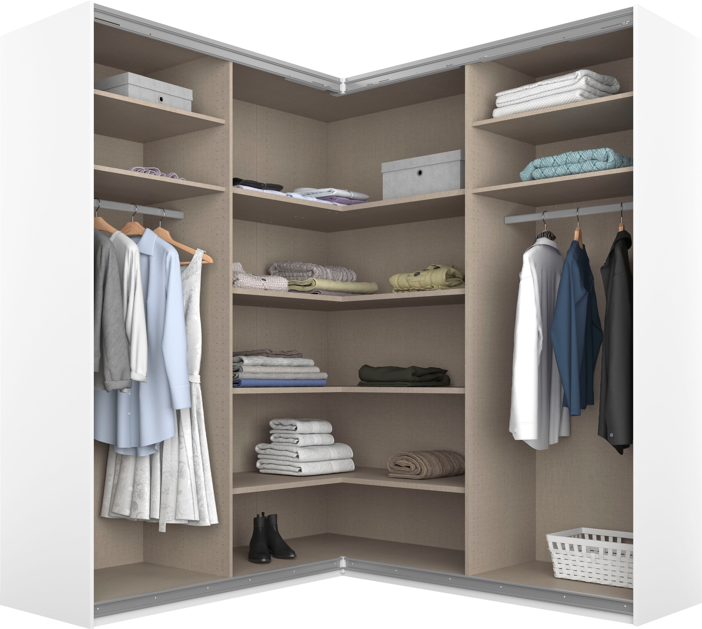 rauch 1100000002199 »Schrank Garderobe Eckkleiderschrank QUADRA Front in Dekor/Hochglanz« in den Höhen 210/229 cm, inkl. Soft-Close-Funktion,  grosser Eckschrank mit viel Stauraum, Mass 181x187 cm MADE IN GERMANY