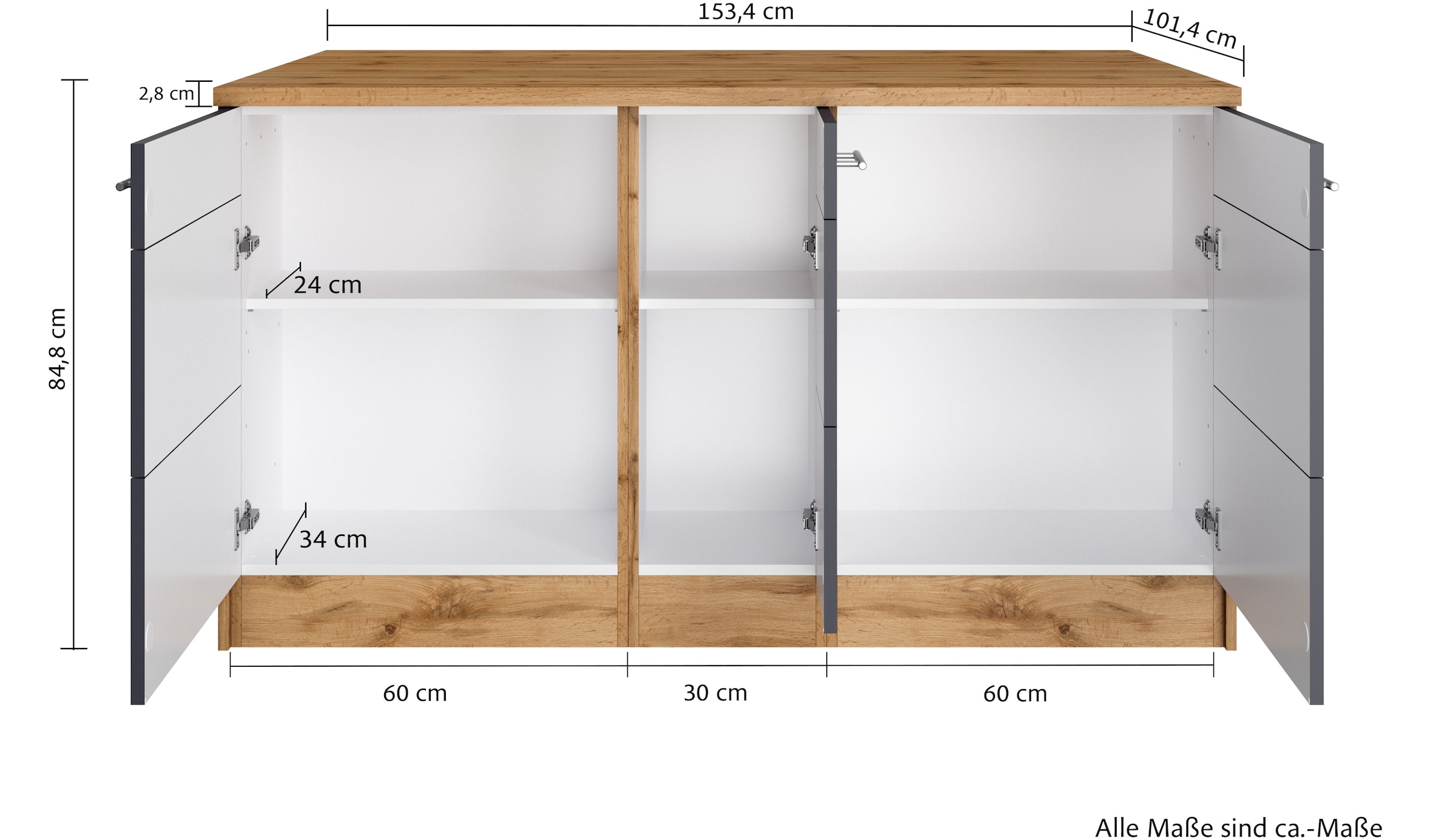 KOCHSTATION Ilot de cuisine »KS-Wien« largeur 153 cm, façades MDF, casier à bouteilles