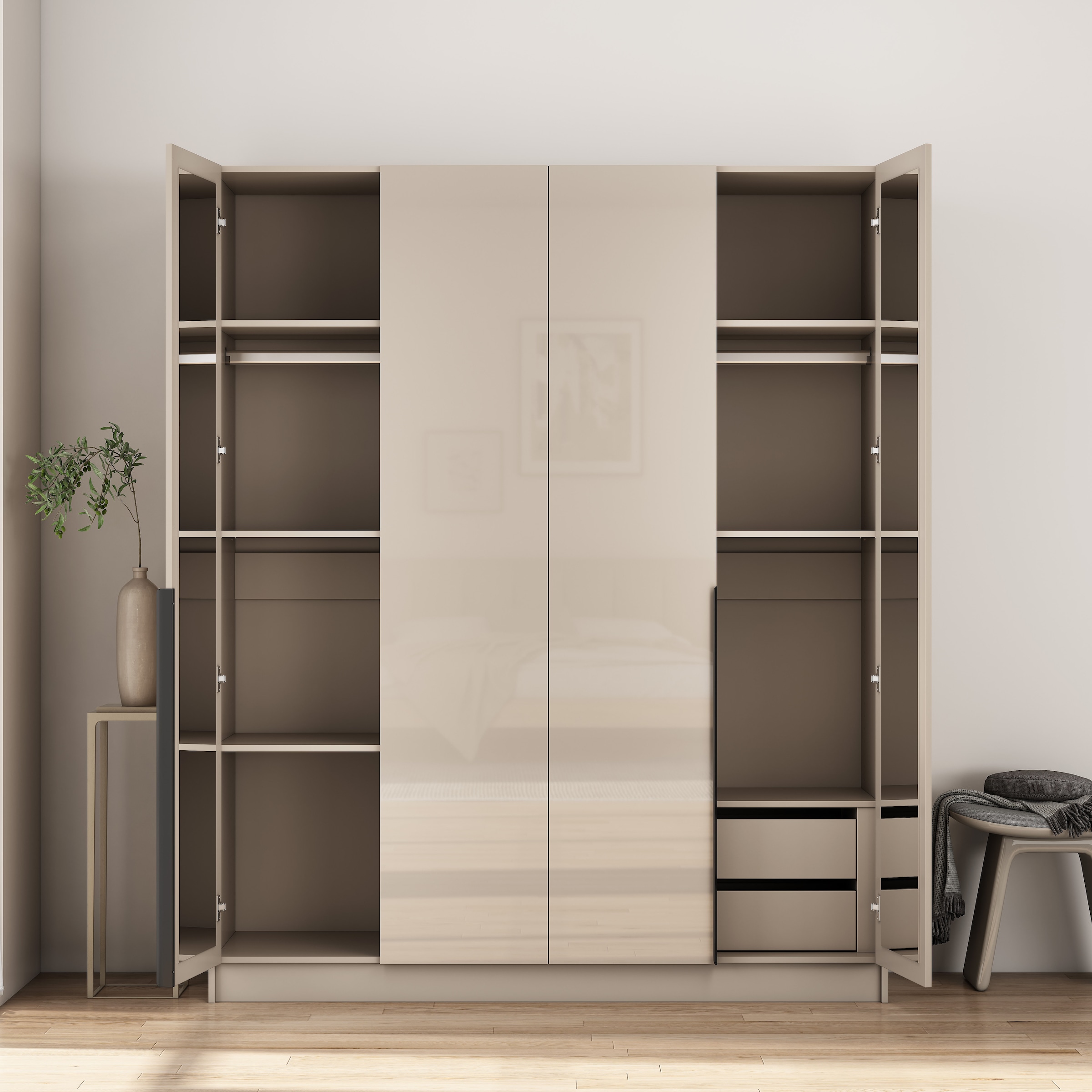 GOODproduct Kleiderschrank »Annor Schlafzimmerschrank Breite 162cm hochglanz Schrank Garderobe« Drehtürenschrank mit perfekter Innenausstattung - elegante Türgriffe