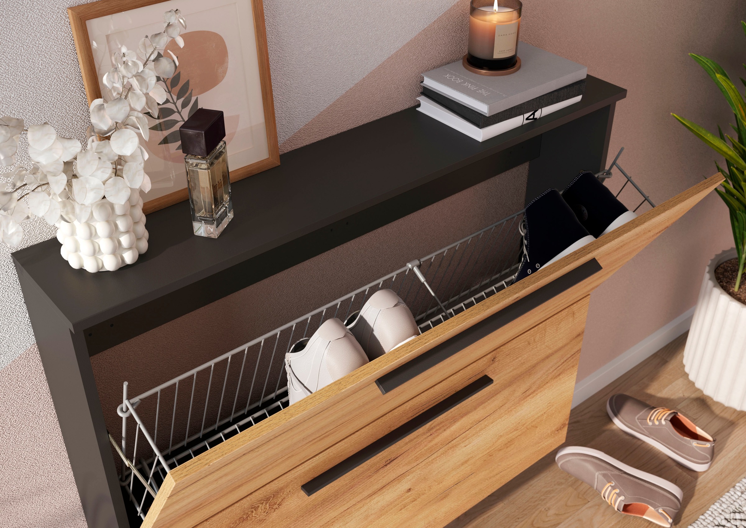 GERMANIA Schuhschrank »GW-Utah Schuhschrank in 2 Breiten, mit 2 oder 3 Klappen,« stehend und hängend montierbar