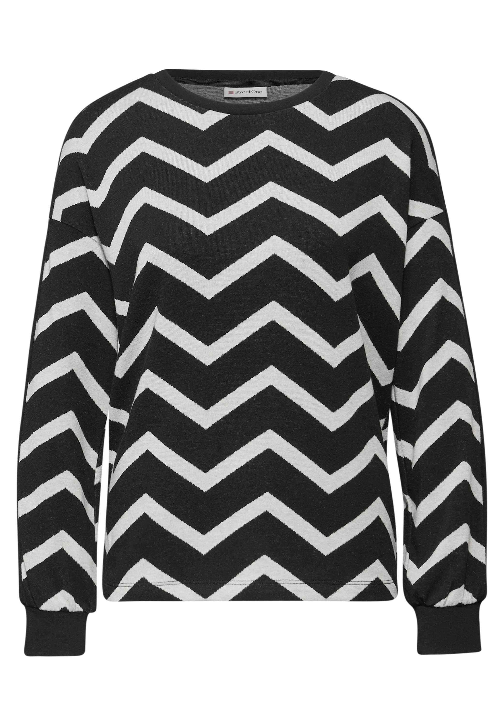STREET ONE Langarmshirt mit Galonstreifen; Zick-Zack Print