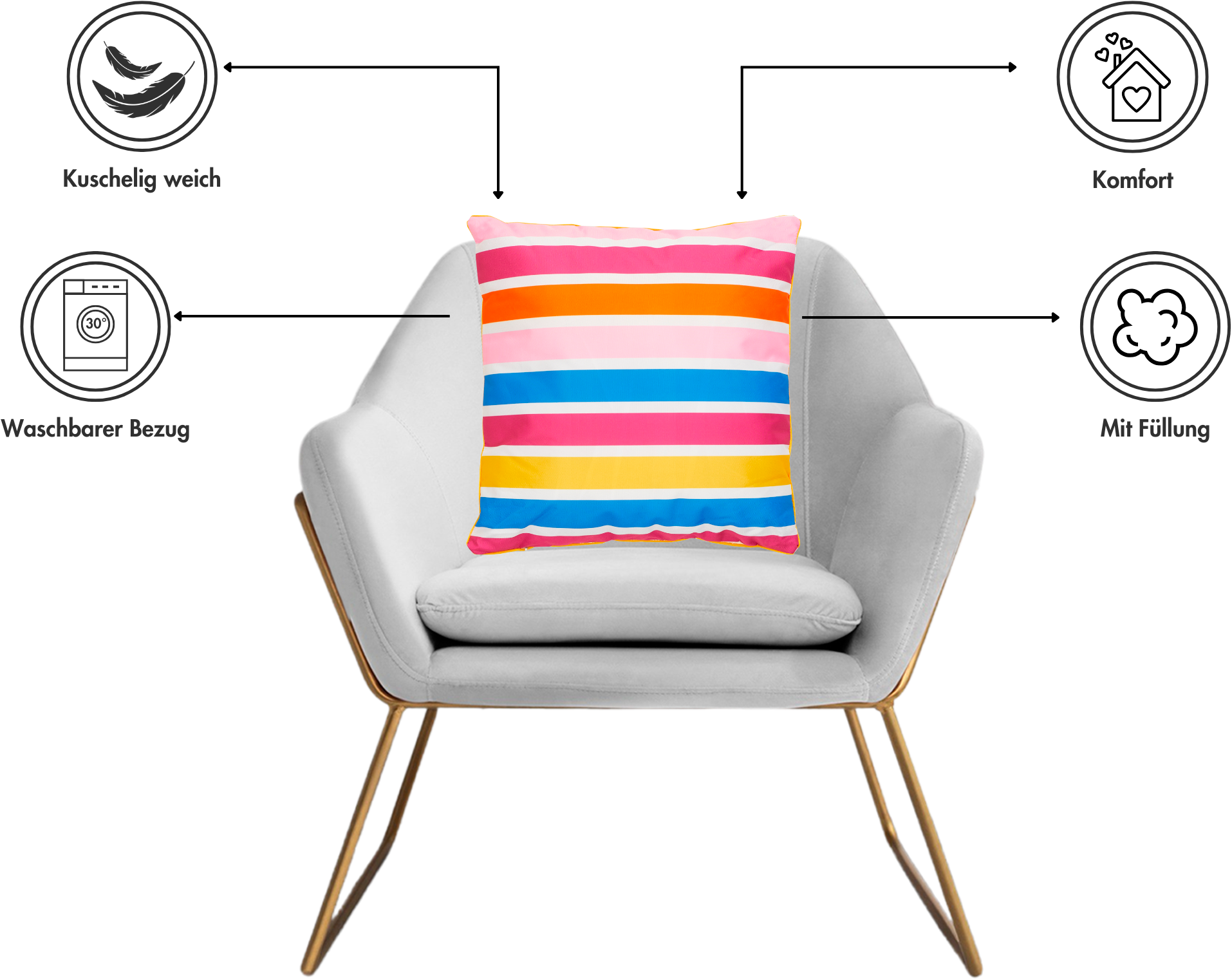 Andiamo Coussin décoratif »Helia, Kissenhülle mit Füllung« Sofakissen, modernes Design, eckig, 40x40, Outdoor geeignet