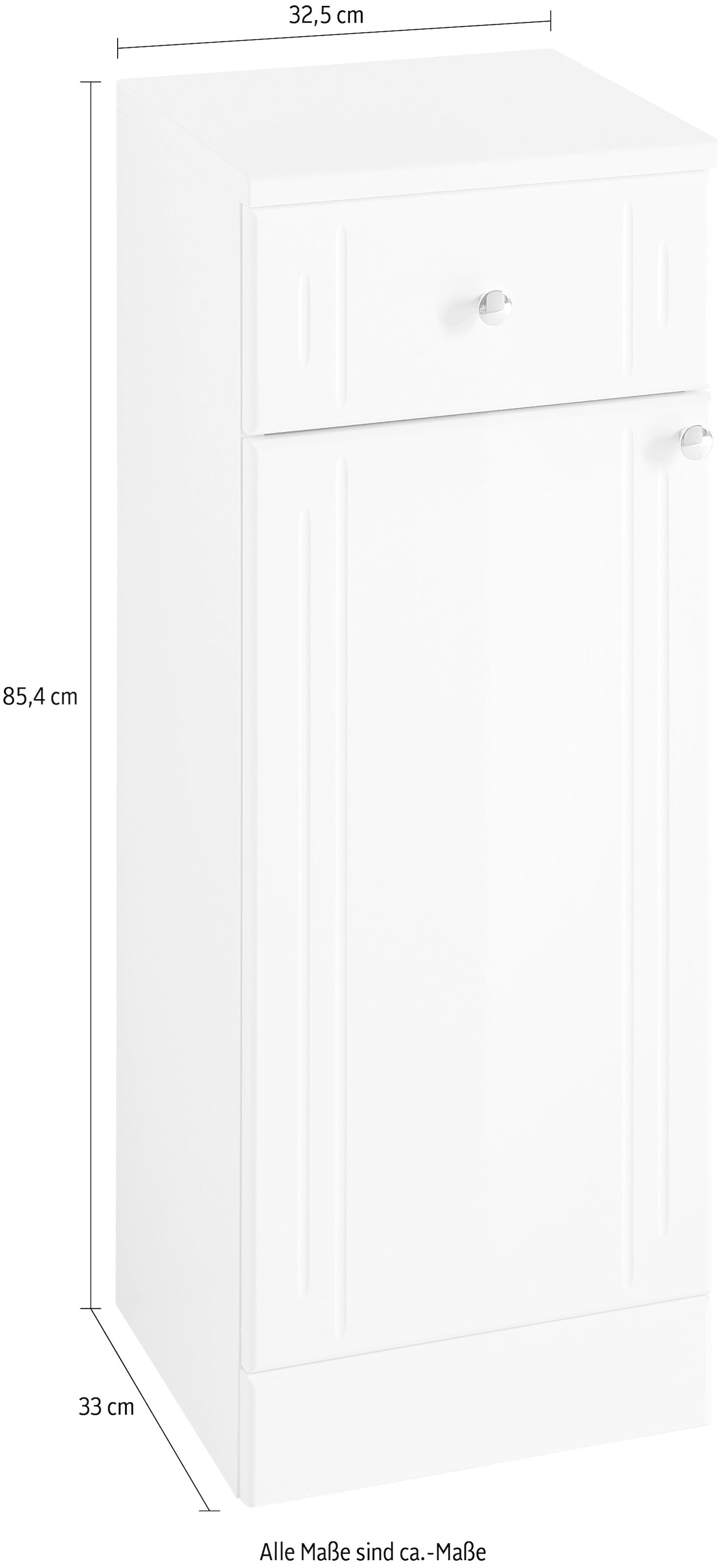 Saphir Unterschrank »Quickset 955 Badschrank mit 1 Tür, 1 Schublade, 32,5 cm breit« Badezimmer-Unterschrank in Weiss Hochglanz, Griffe Chrom Glanz