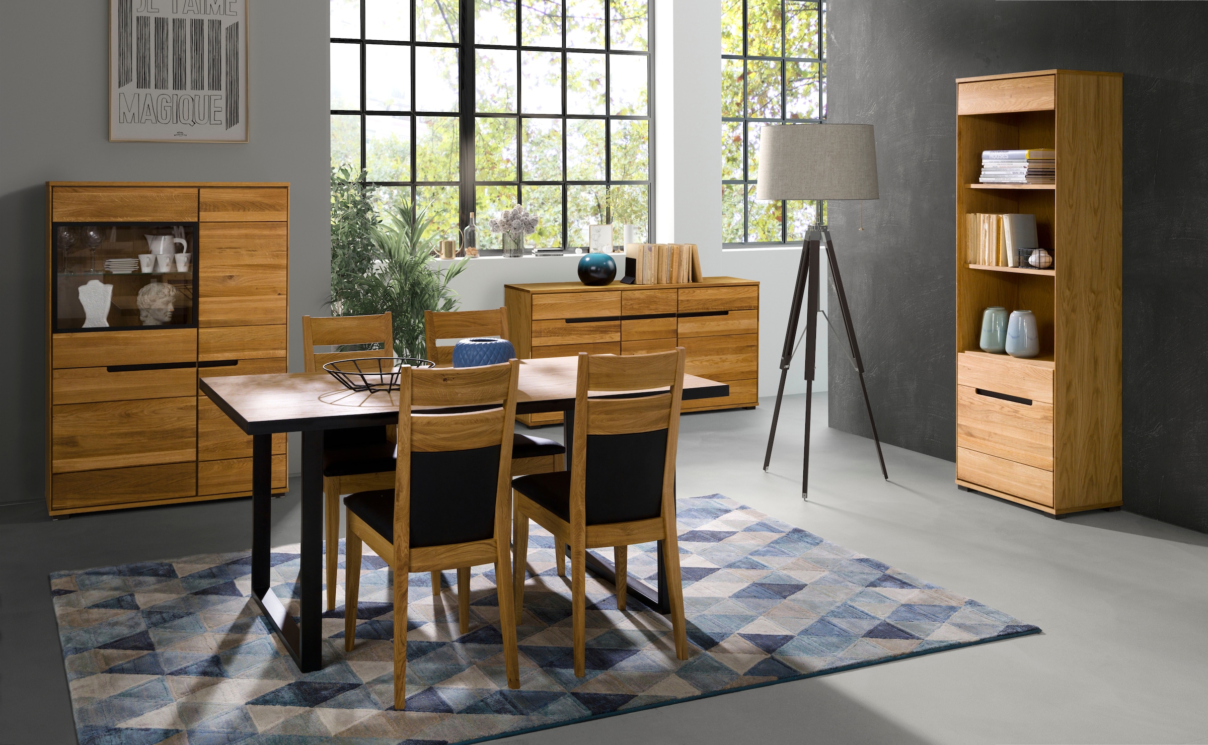 Home affaire Buffet haut Schwarze Elemente, viel Stauraum, Türen mit dampfer, Wohnzimmer