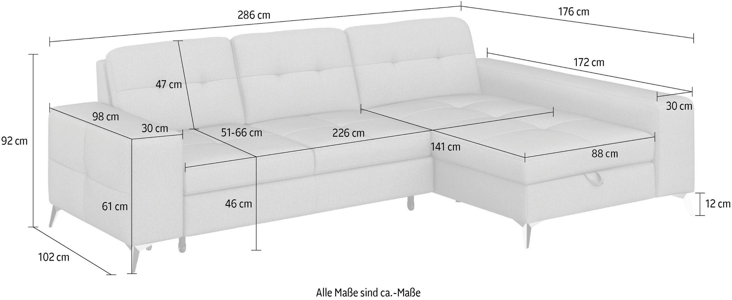sit&more Ecksofa »Baviene L-Form« inklusive Sitztiefenverstellung und Federkern, wahlweise Bettfunktion