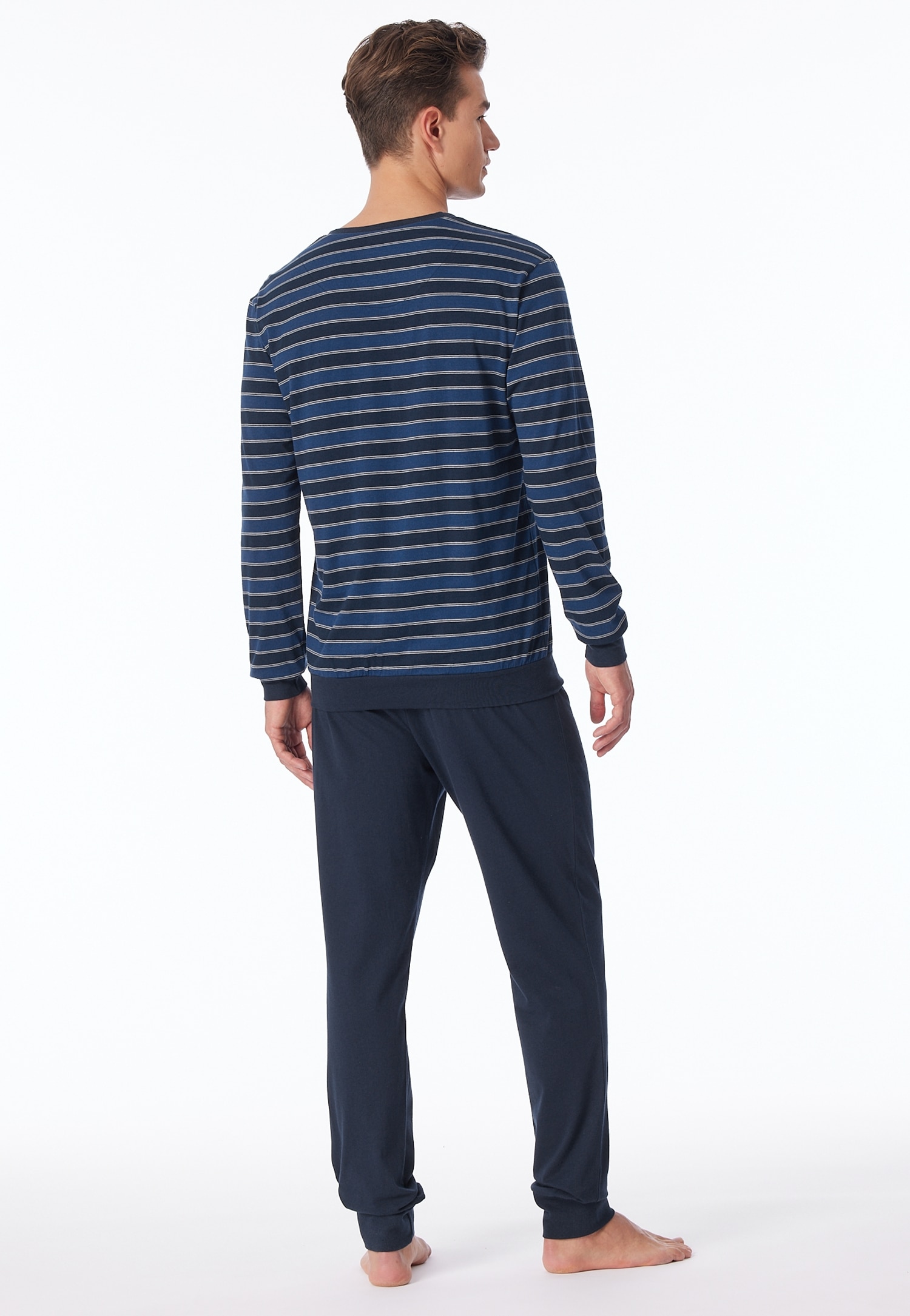 uncover by SCHIESSER Schlafanzug 2 tlg. Rundhalsausschnitt, Langarm, Single Jersey, feine Blockstreifen