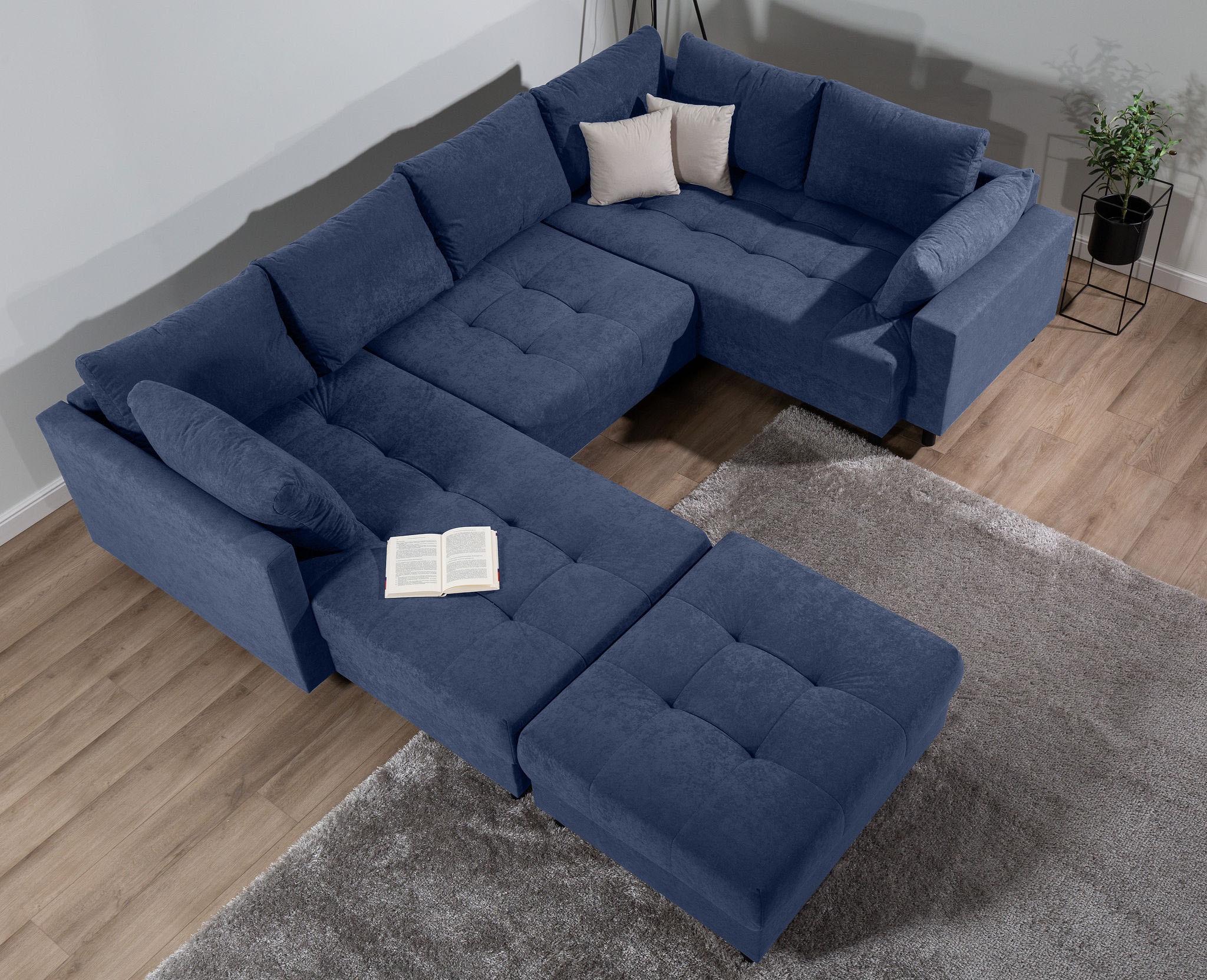 COLLECTION AB Paysage de salon »Toni U-Form mit Armlehne« inkl. Hocker und Zierkissen in abgesetzter Farbe, mit Bonnelfederkern