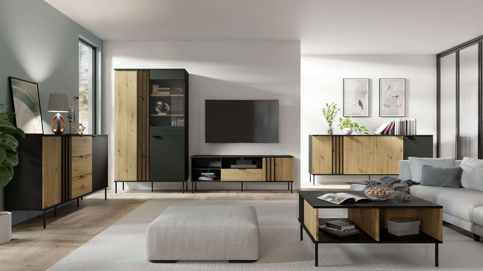 GOODproduct Vitrines »AELLOR Vitrineschrank mit/ohne Beleuchtung, verglast, viel Stauraum« Standvitrine/Glasvitrine mit 2 Türen, 8 Einlegeböden, matt Hochschrank