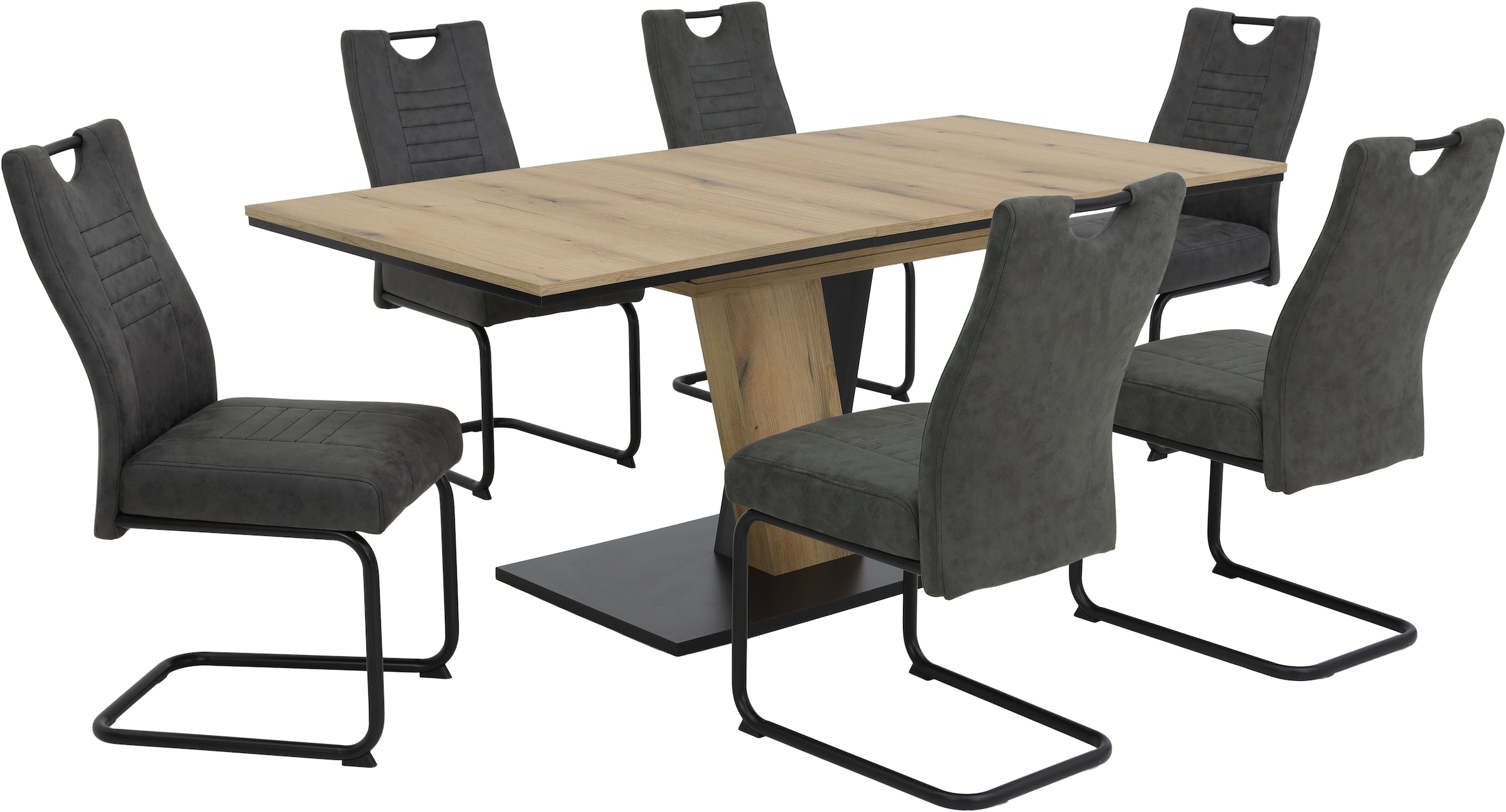 HELA Essgruppe »WESER« 7 Stk. tlg. Säulentisch 140-180x90 cm, Stuhl mit Federkorb, 140 kg belastbar