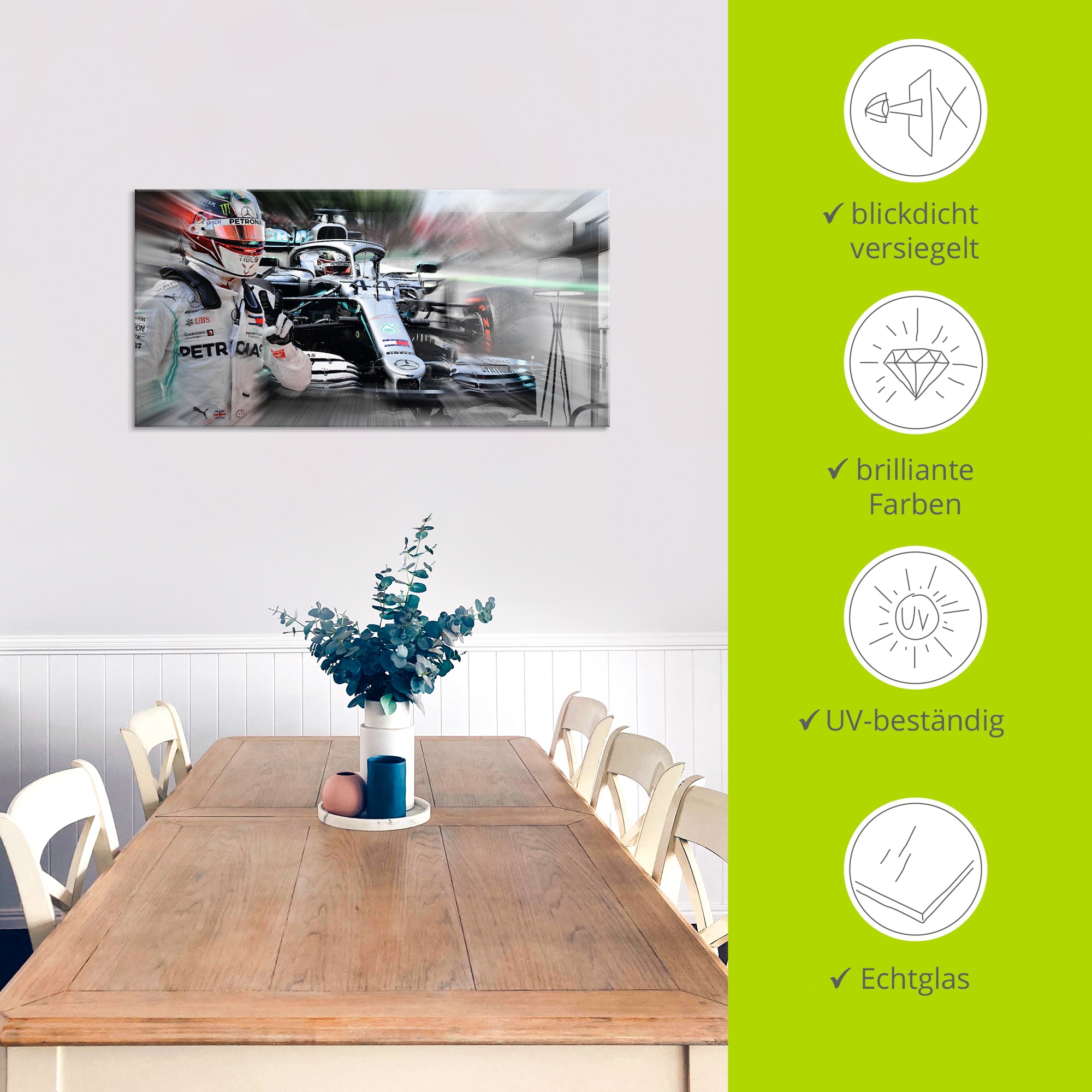 Artland Tableau en verre »Weltmeister Sir Lewis Hamilton« 1 cuis tlg. in verschiedenen Grössen