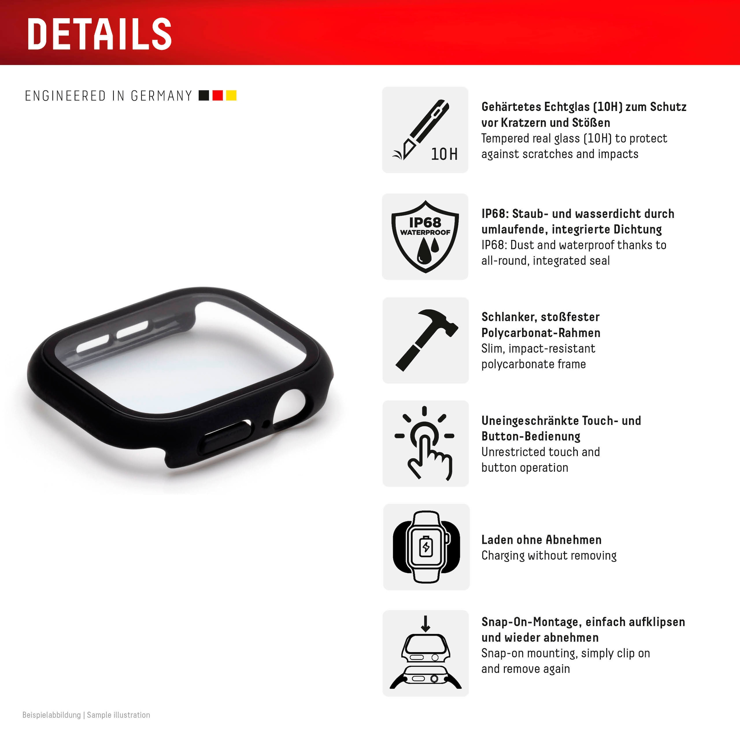 Displex Verre de protection d'écran »Smartwatch Glass All-In-One Protector Full Body« für Apple Watch SE 44 mm;Apple Watch SE 2 44 mm;Apple Watch SE 3 44 mm Displayschutzfolie, Schutzfolie, Bildschirmschutz, kratz- & stossfest