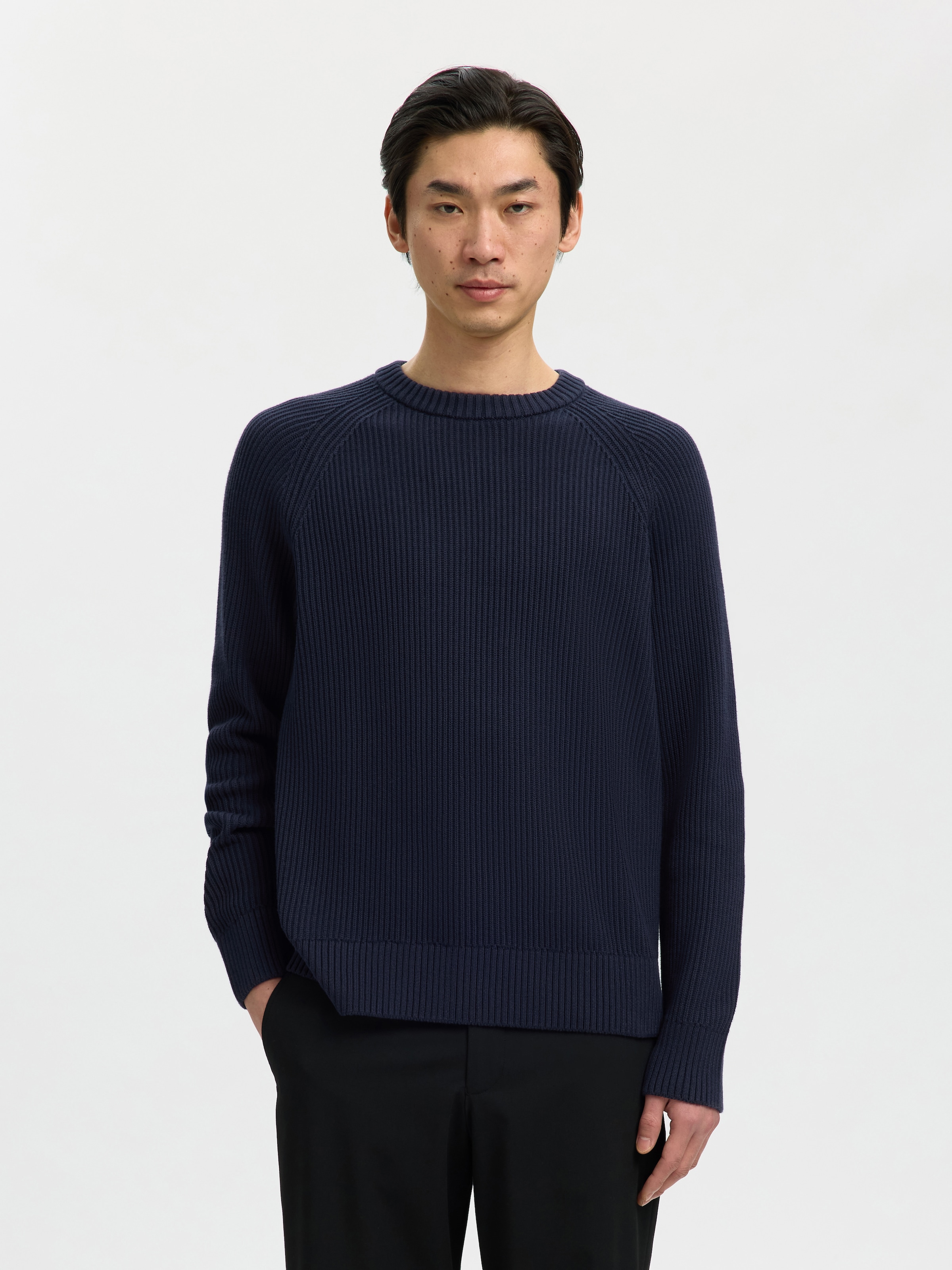 SELECTED Pull à col rond »SLMBRAUN KNIT RIB CREW NECK NOOS« coton, coupe décontractée
