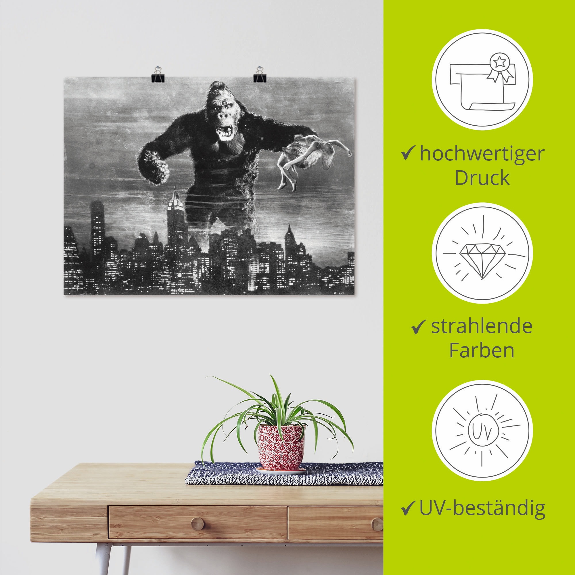 Artland Poster »King Kong 1933 II« Film 1 Stk. tlg. als Alubild, Leinwandbild, Wandaufkleber oder Poster in versch. Grössen