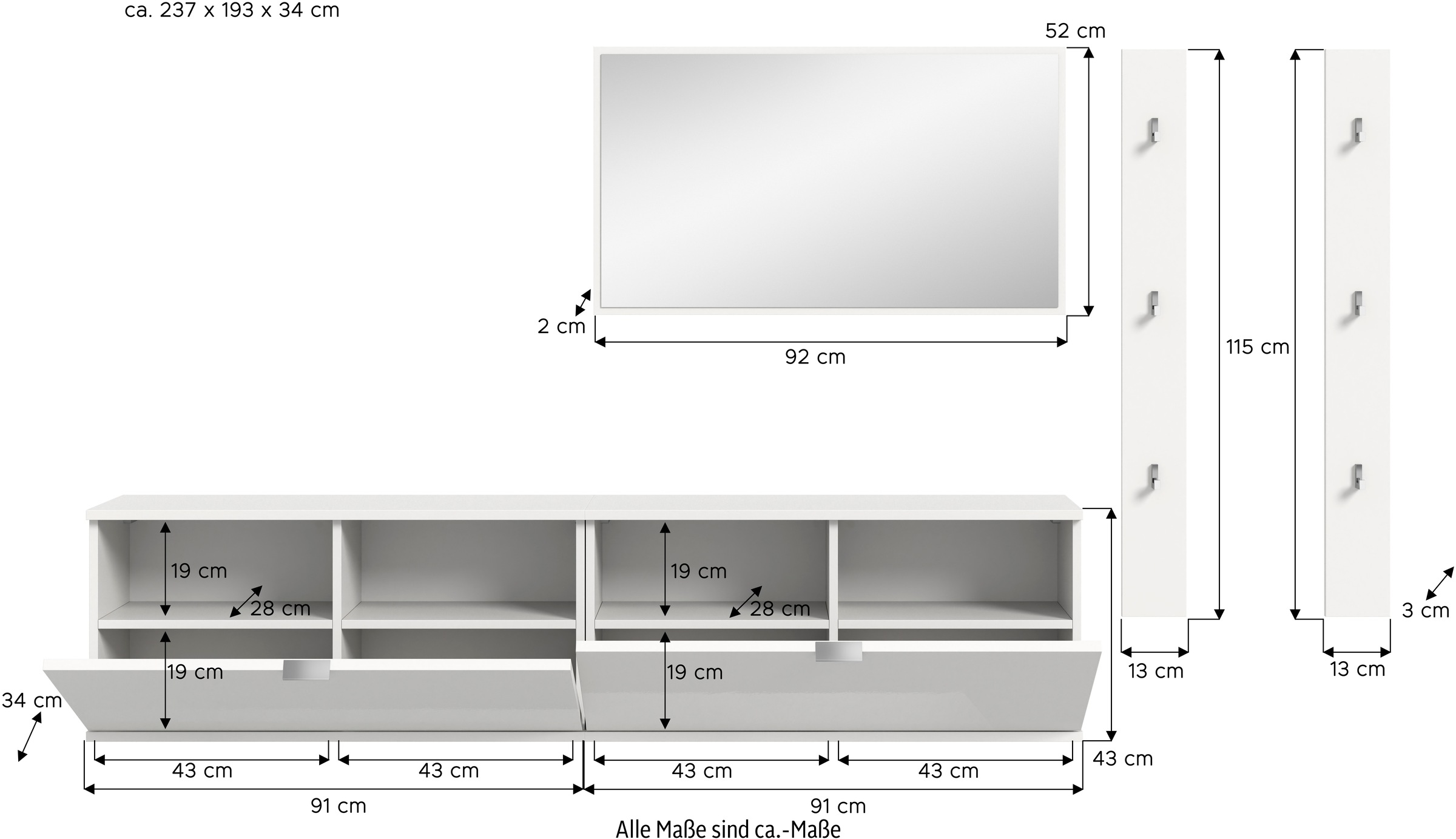 Home affaire Garderoben-Set »Trondheim Garderobenset 4-tlg. , Breite 237 cm,« 4 Stk. tlg.