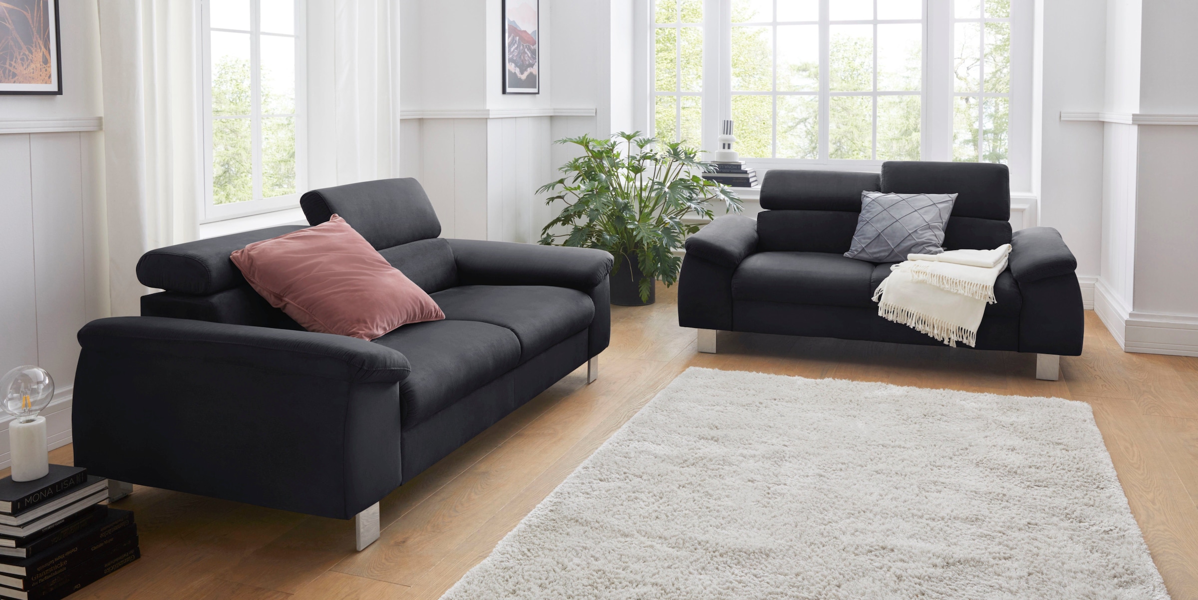 COTTA Ensemble rembourré »Komaris, B: 177 bzw. 100 cm« Set,  Set: 2er-Sofa & Hocker, mit Kopfteilverstellung