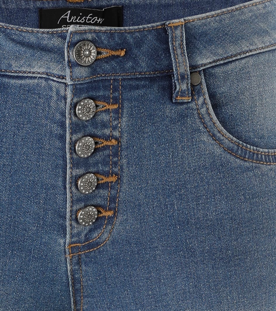 Aniston SELECTED Jeans droit sichtbare Knopfleiste und Used-Waschung - NEUE KOLLEKTION