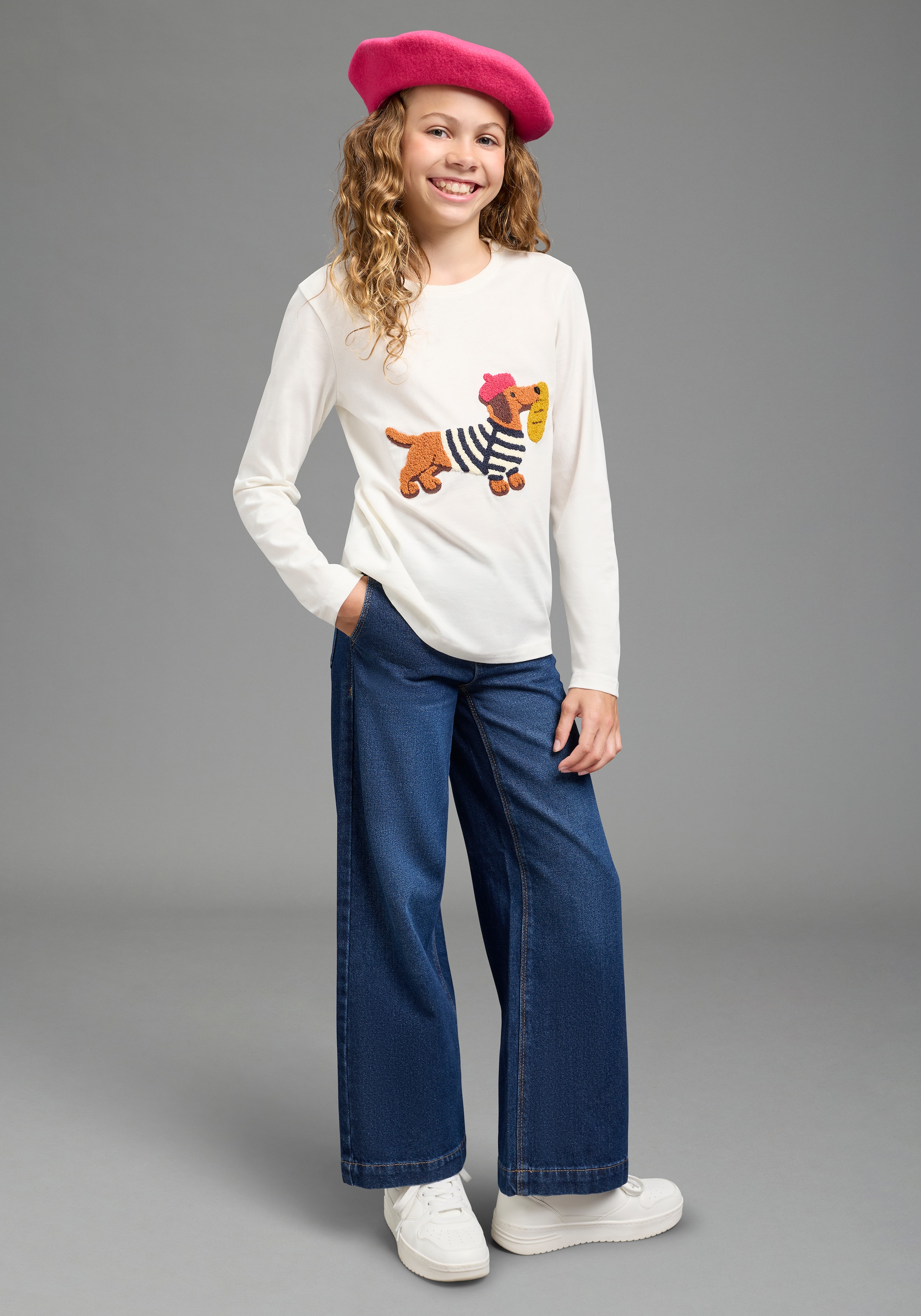 KIDSWORLD Langarmshirt »Shirt mit Frottee-Applikation: DACKEL« Shirt für Dackel-Fans, Basic-Stil, mit modischer Frottee-Applikation