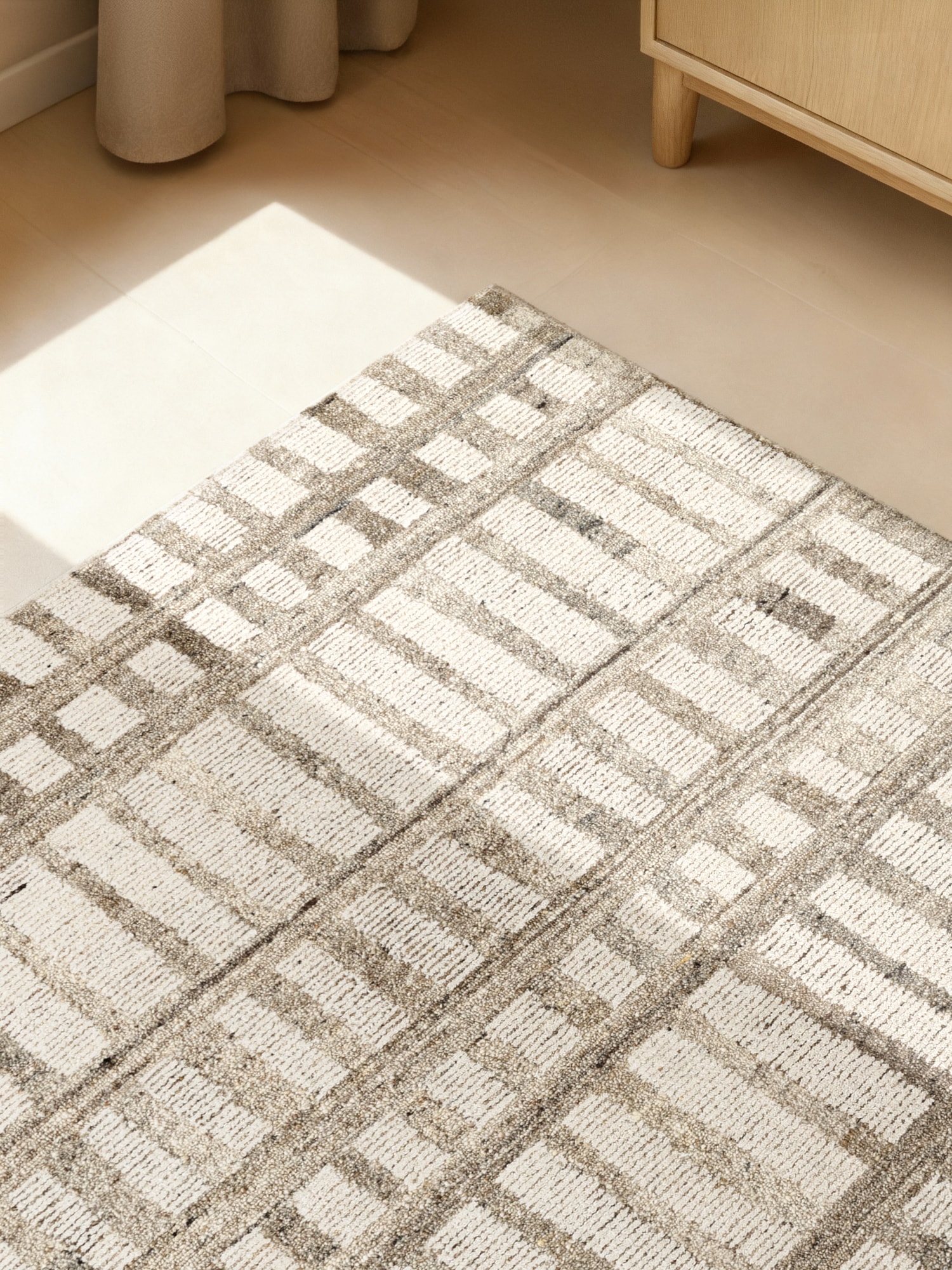 vikosa Tapis en laine »Linara« Rectangulaire 15 mm Höhe Handgemacht, Grafisch, Streifen, Natur, Wolle, Wohnzimmer,Schlafzimmer