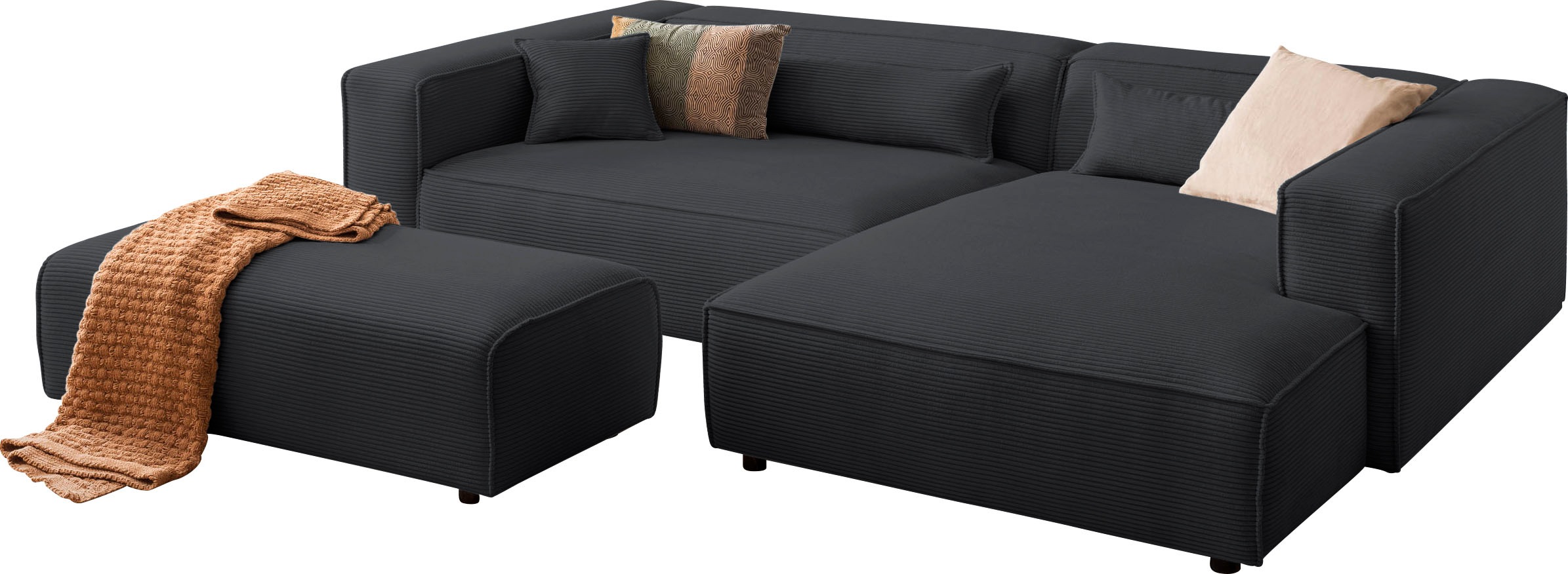 LeGer Home by Lena Gercke Canapé d'angle »PIARA XXL, L-Form, Schlaffunktion, Cord, Leinenoptik o. Strukturstoff« Hocker stellbar zum Schlafsofa (Krokodilverbinder), tiefe Sitzfläche