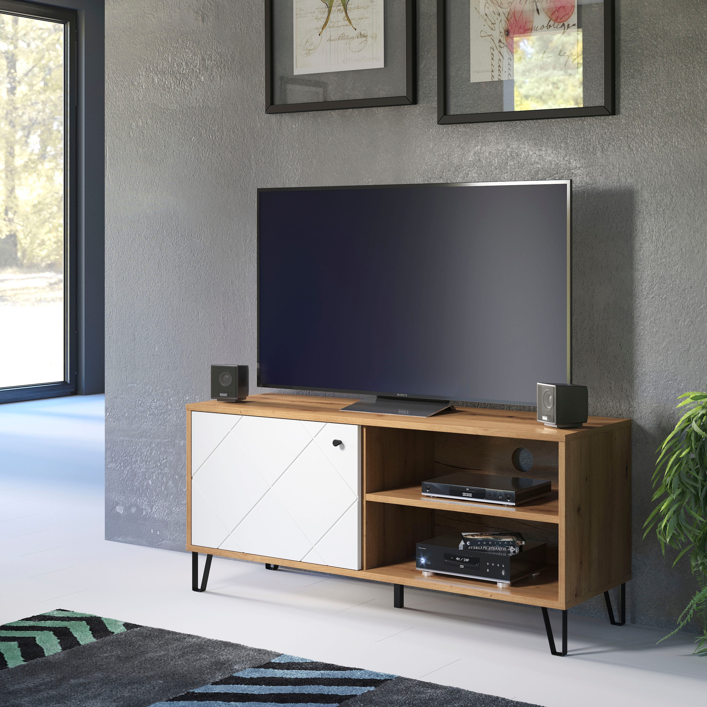 Home affaire Lowboard »Tarragona TV-Kommode« TV-Unterteil mit 1 Tür & 2 Fächern - (B/T/H) 123/40/56 cm