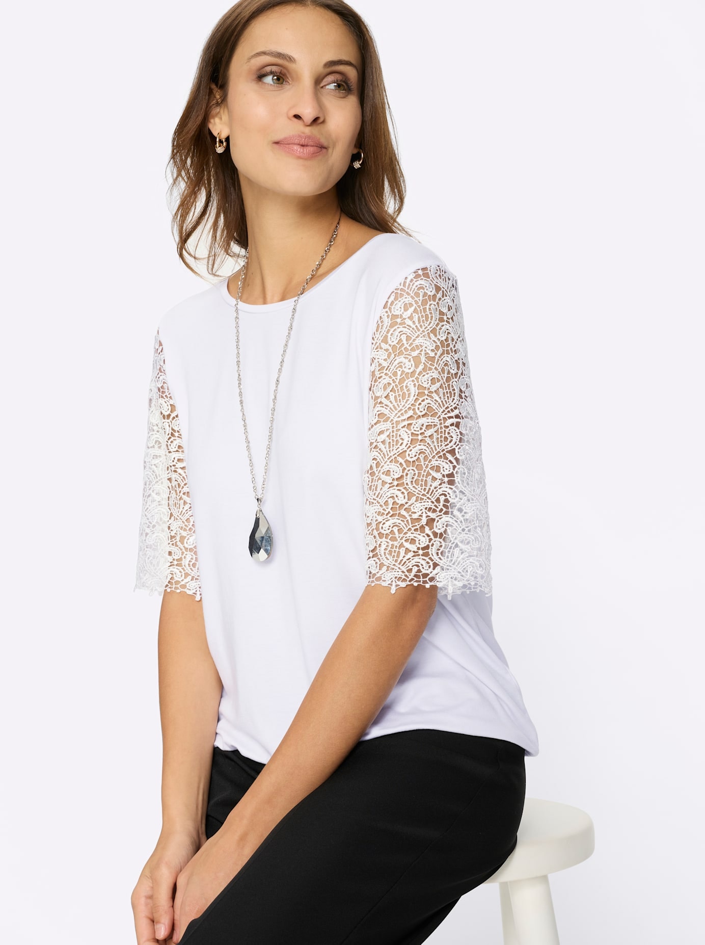Lady Shirt à col rond »Spitzen-Shirt« 1 pièces