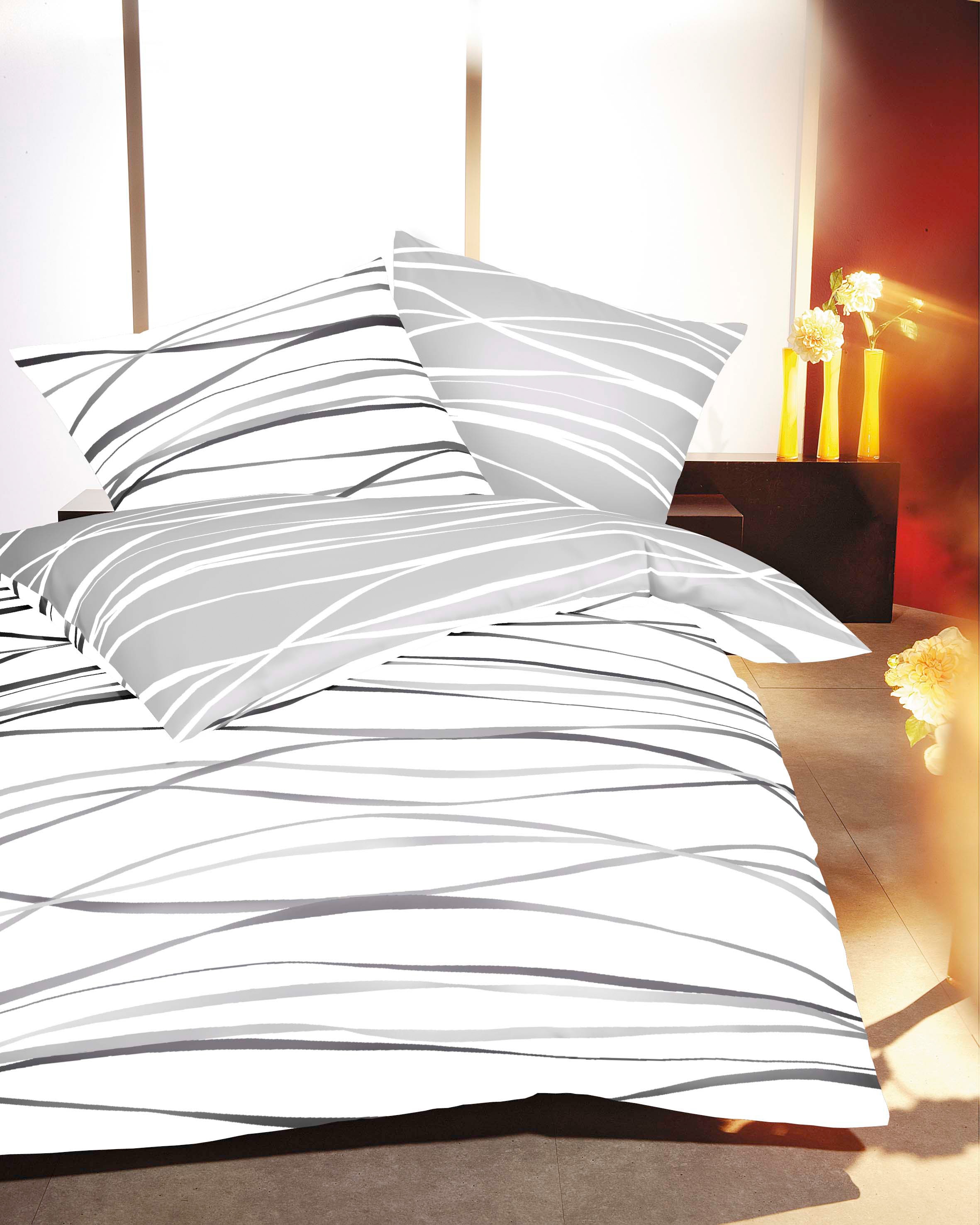 Kaeppel Wendebettwäsche »MOTION 100% gekämmte Baumwolle« 2 Stk. mit feinen Wellenlinien, Markenreissverschluss, Wendeoptik