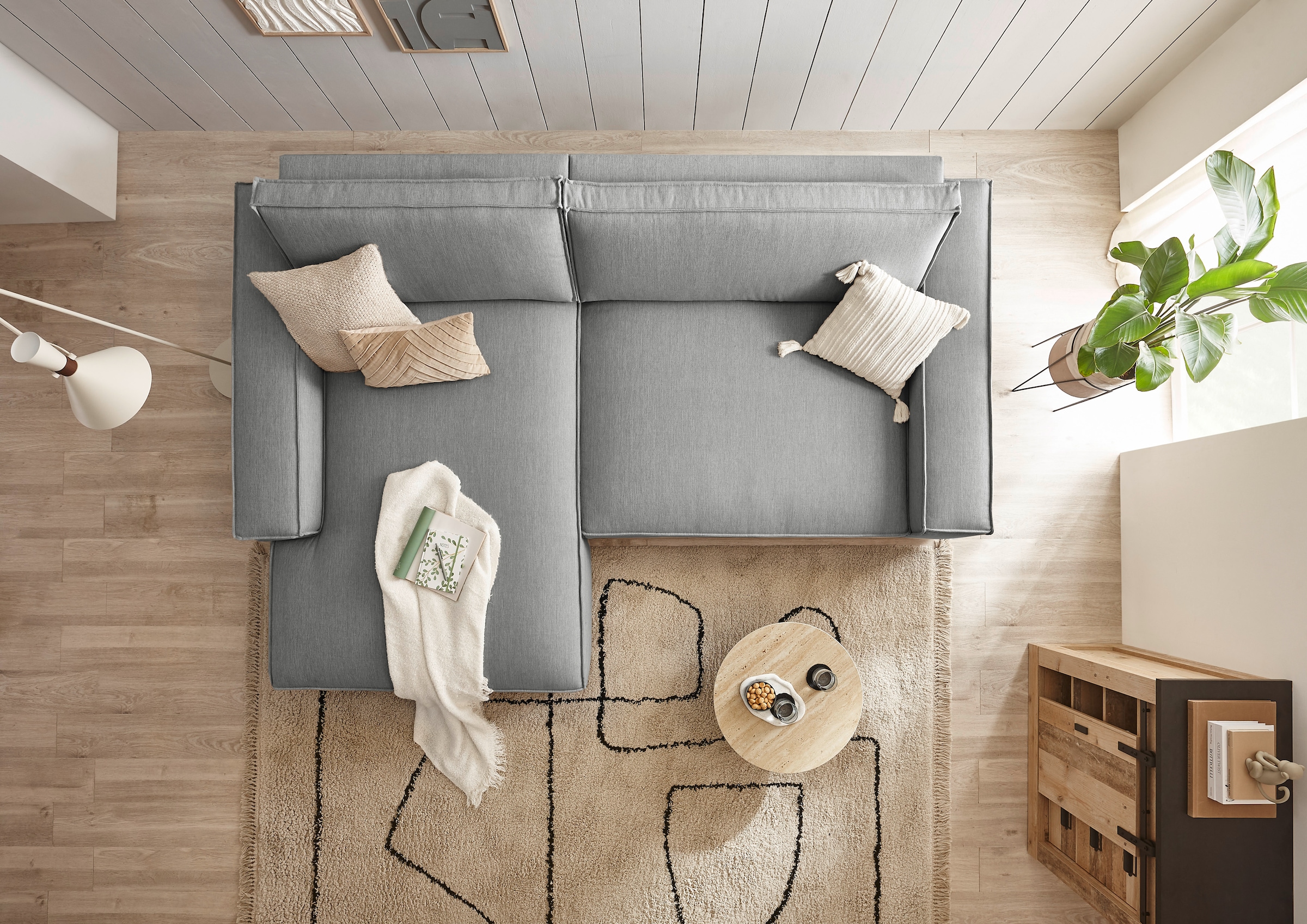 Home affaire Canapé d'angle »NEU: SHERWOOD XXL 284, Big-Sofa L-Form, tiefe Sitzfläche 95 cm, Cord« Recamiere rechts/links, als Schlafsofa stellbar, Cord u. Leinenoptik
