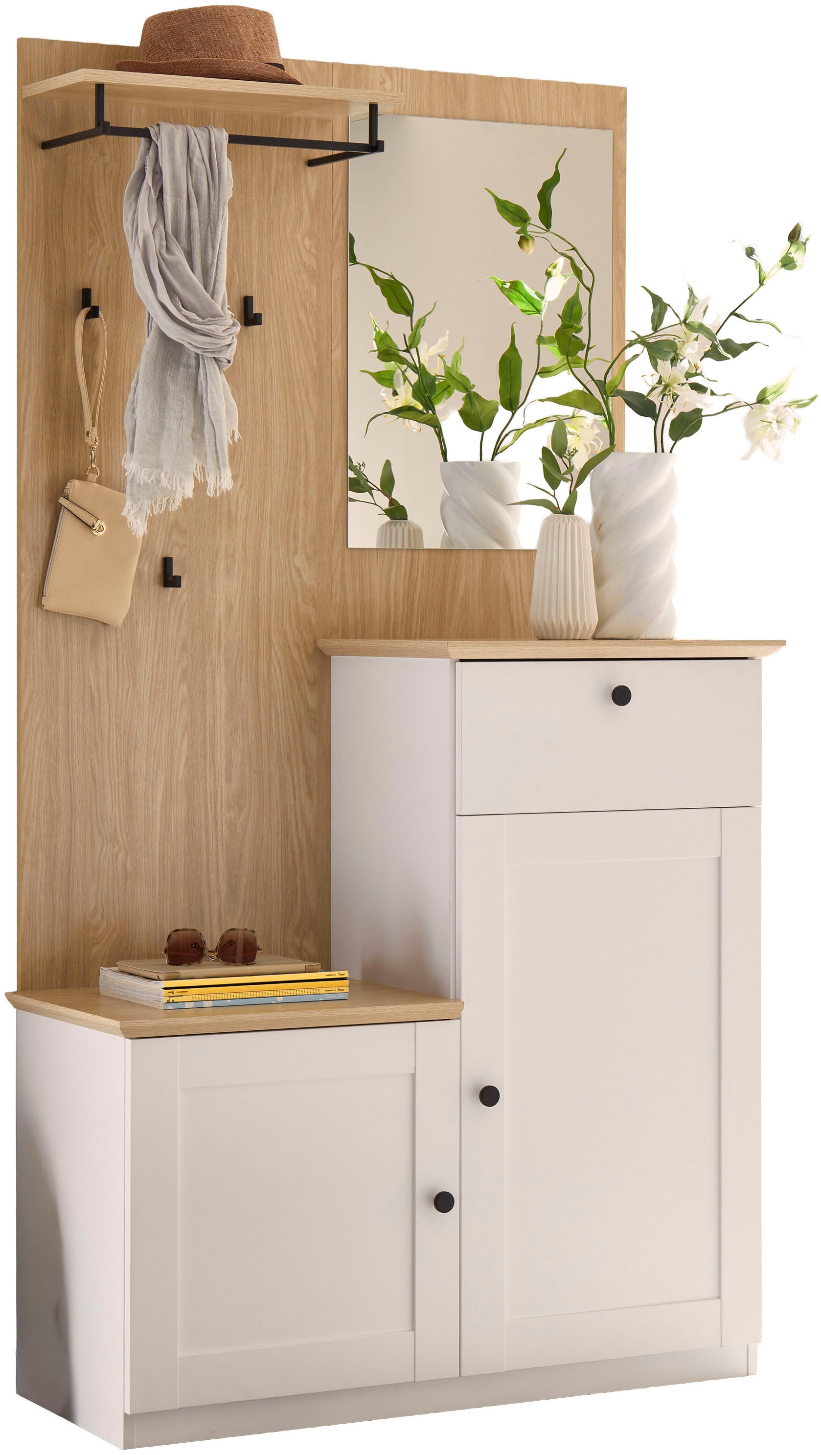 GOODproduct Vestiaire compact »Brest, Garderobe im Landhausstil, Flurgarderobe, Dielenschrank« Poignées en métal noir, beaucoup d'espace de rangement, adapté aux petits espaces