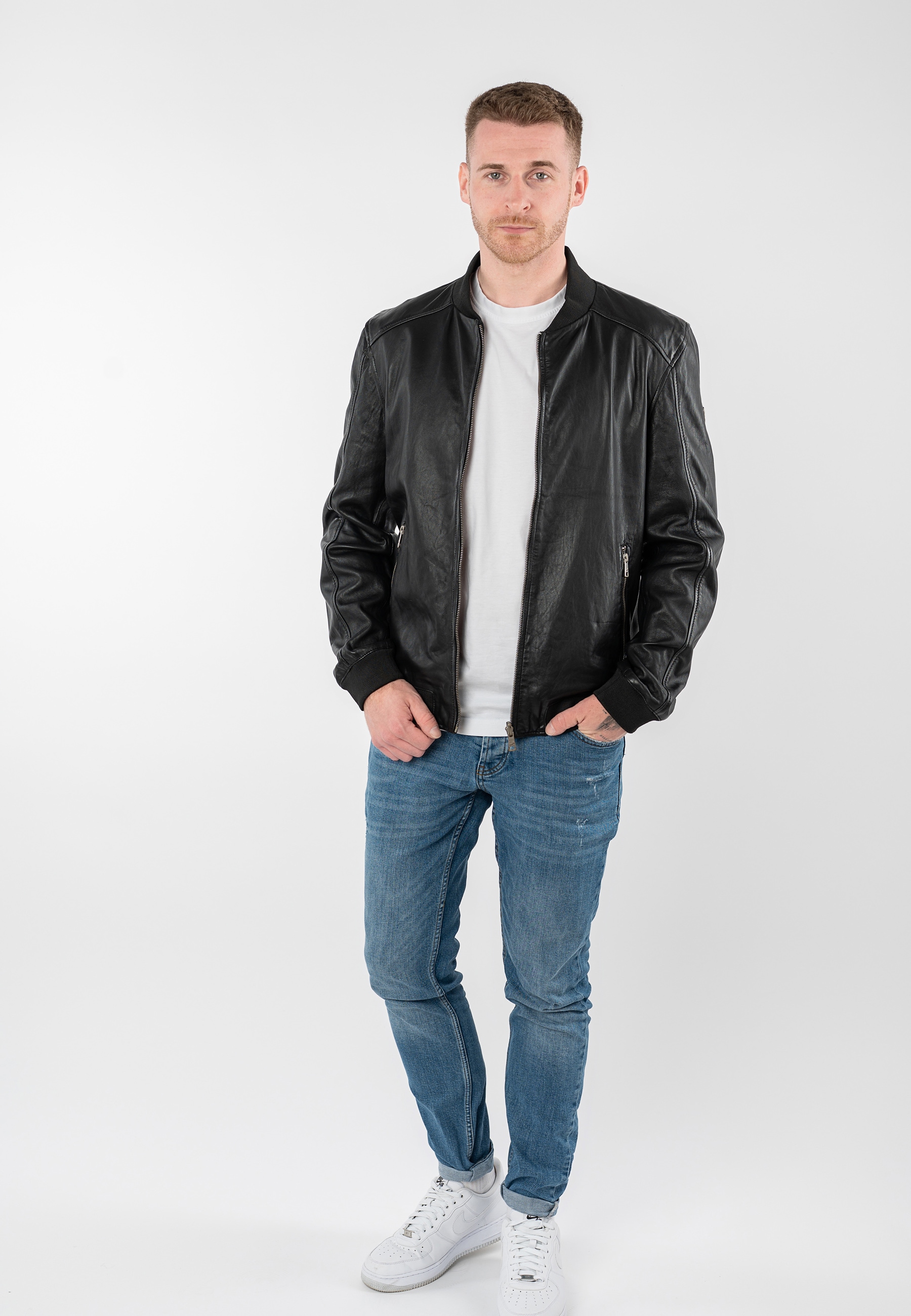 Mauritius Veste en cuir »MMTorino« im Bomberjacken-Stil mit geripptem Kragen